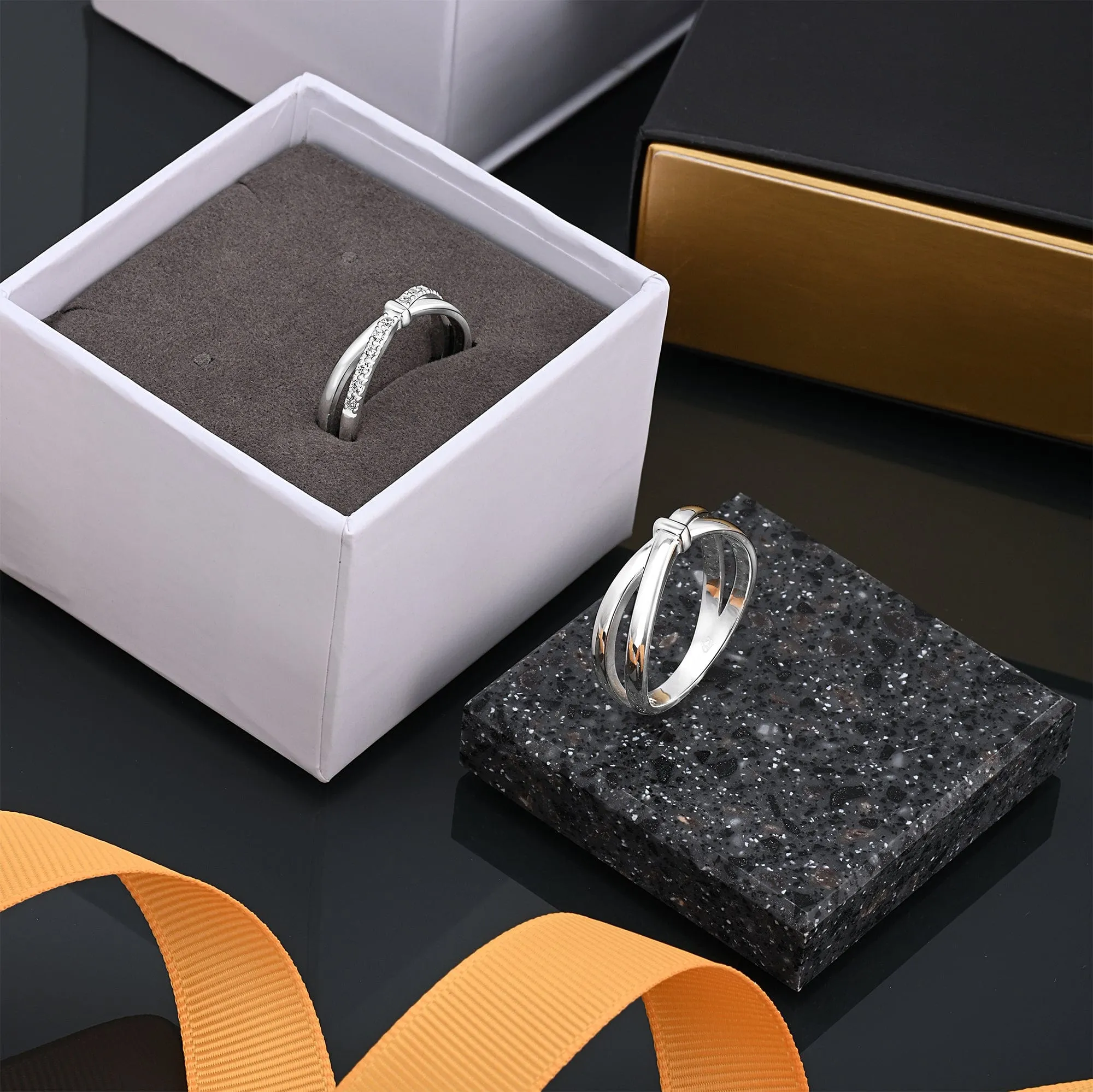 CZ Enchanted Bow Silver Couple Promise Rings Set