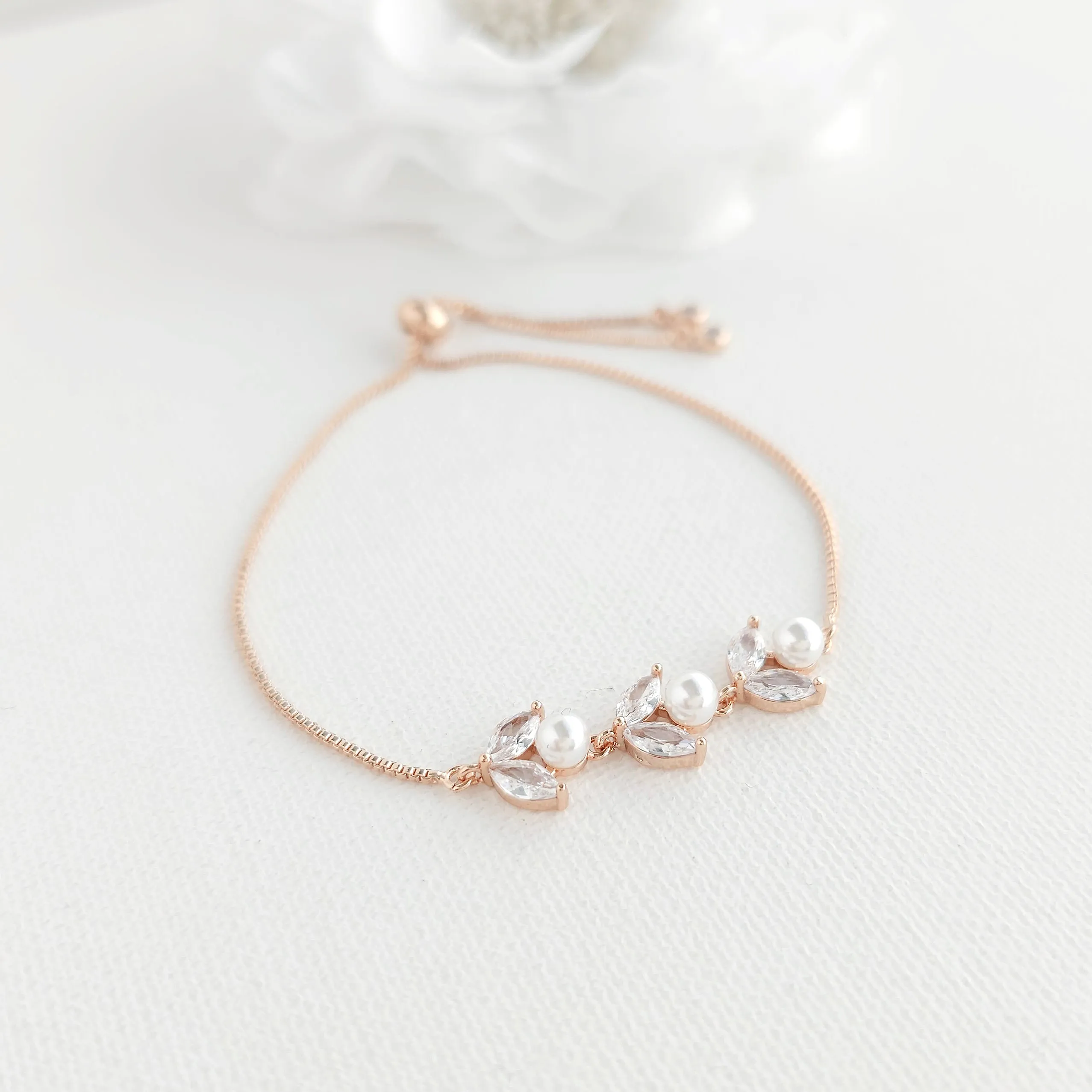 Dainty Rose Gold Bracelet for Brides and Bridemaids-Leila