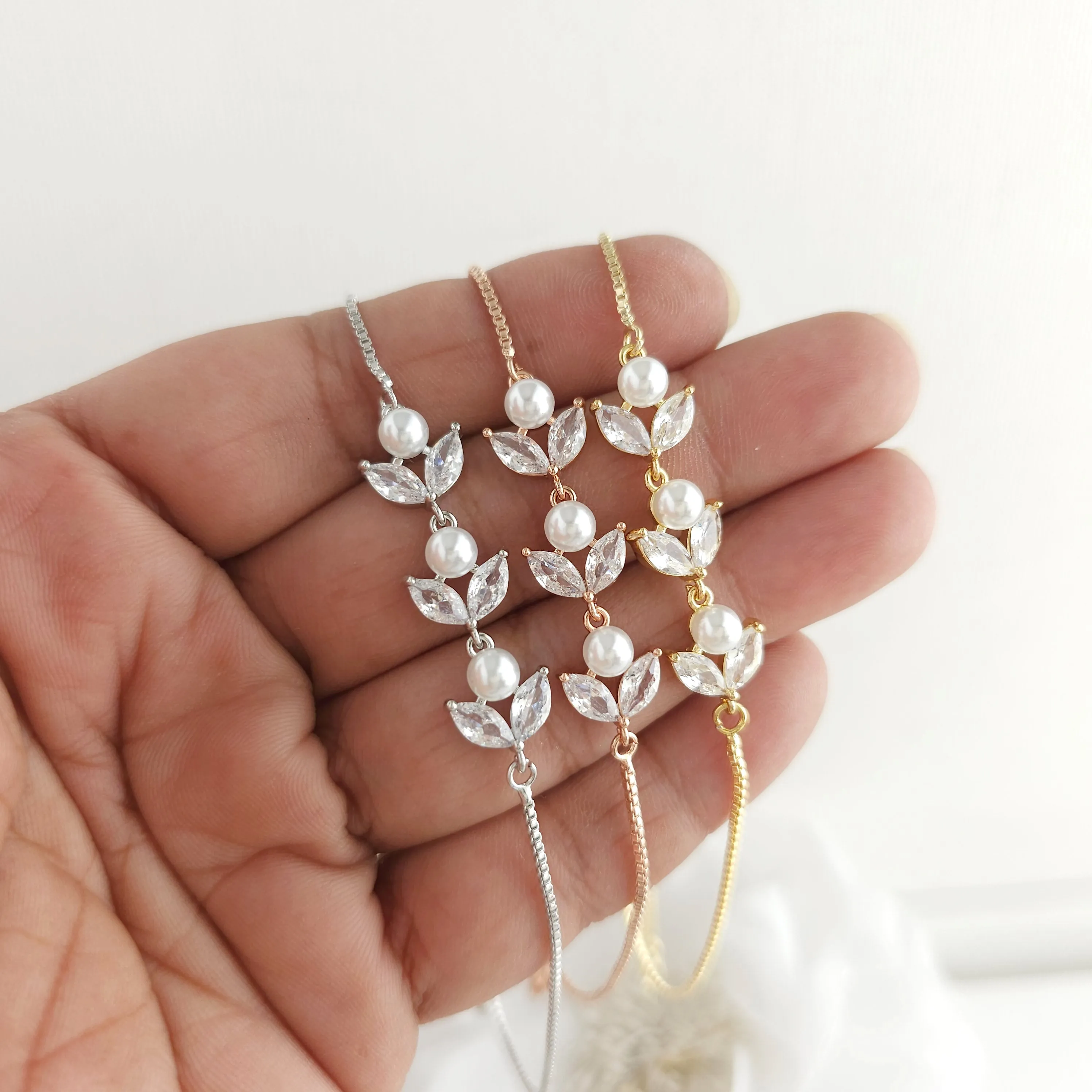 Dainty Rose Gold Bracelet for Brides and Bridemaids-Leila