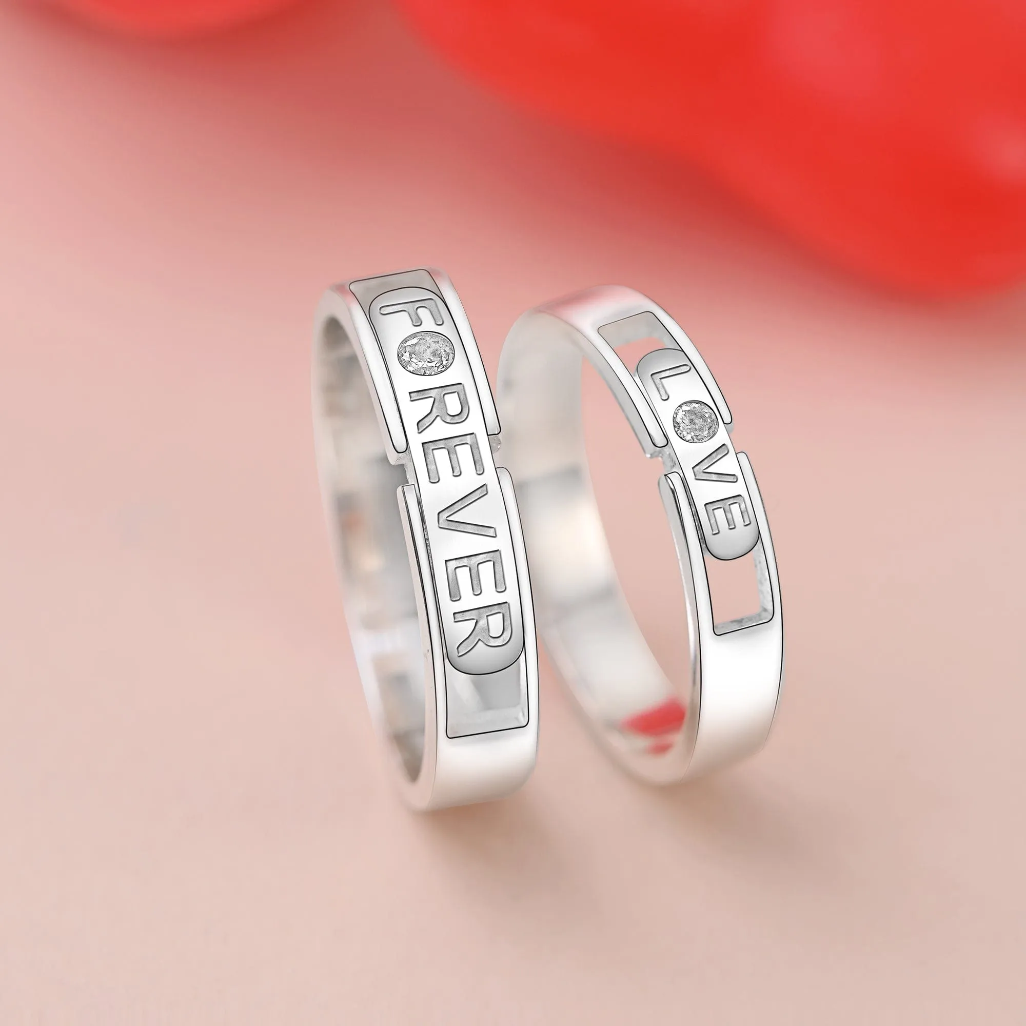 Destined to Be Loved Silver Couple Rings Set