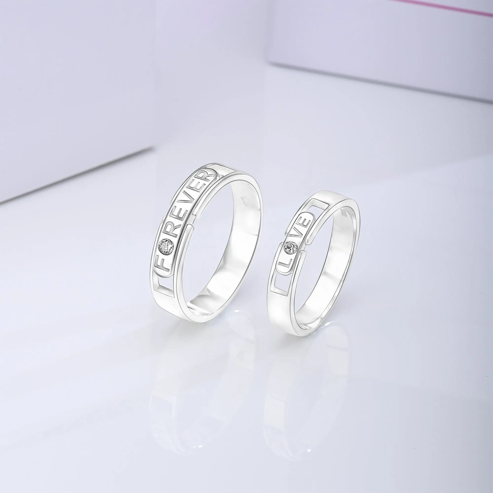 Destined to Be Loved Silver Couple Rings Set