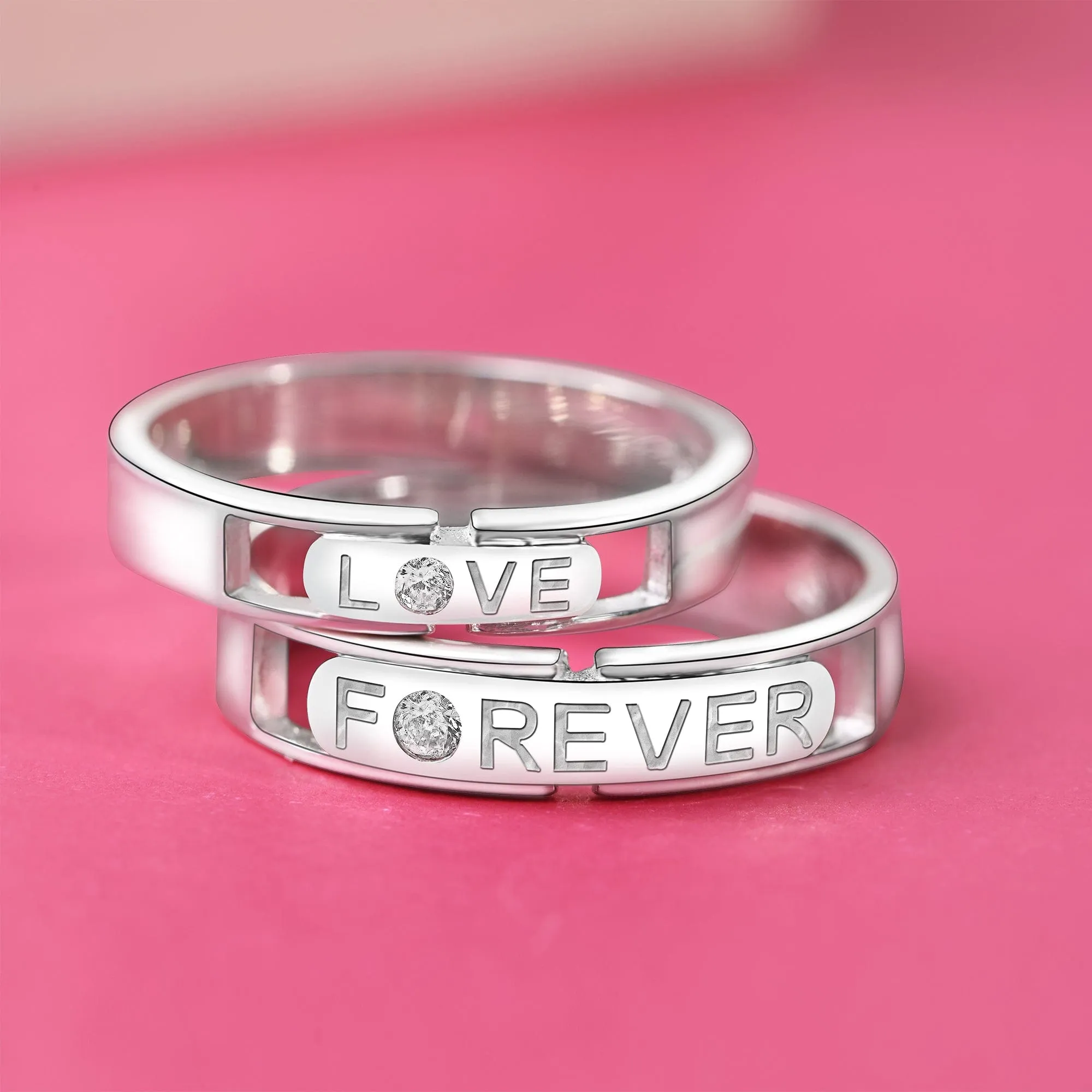 Destined to Be Loved Silver Couple Rings Set