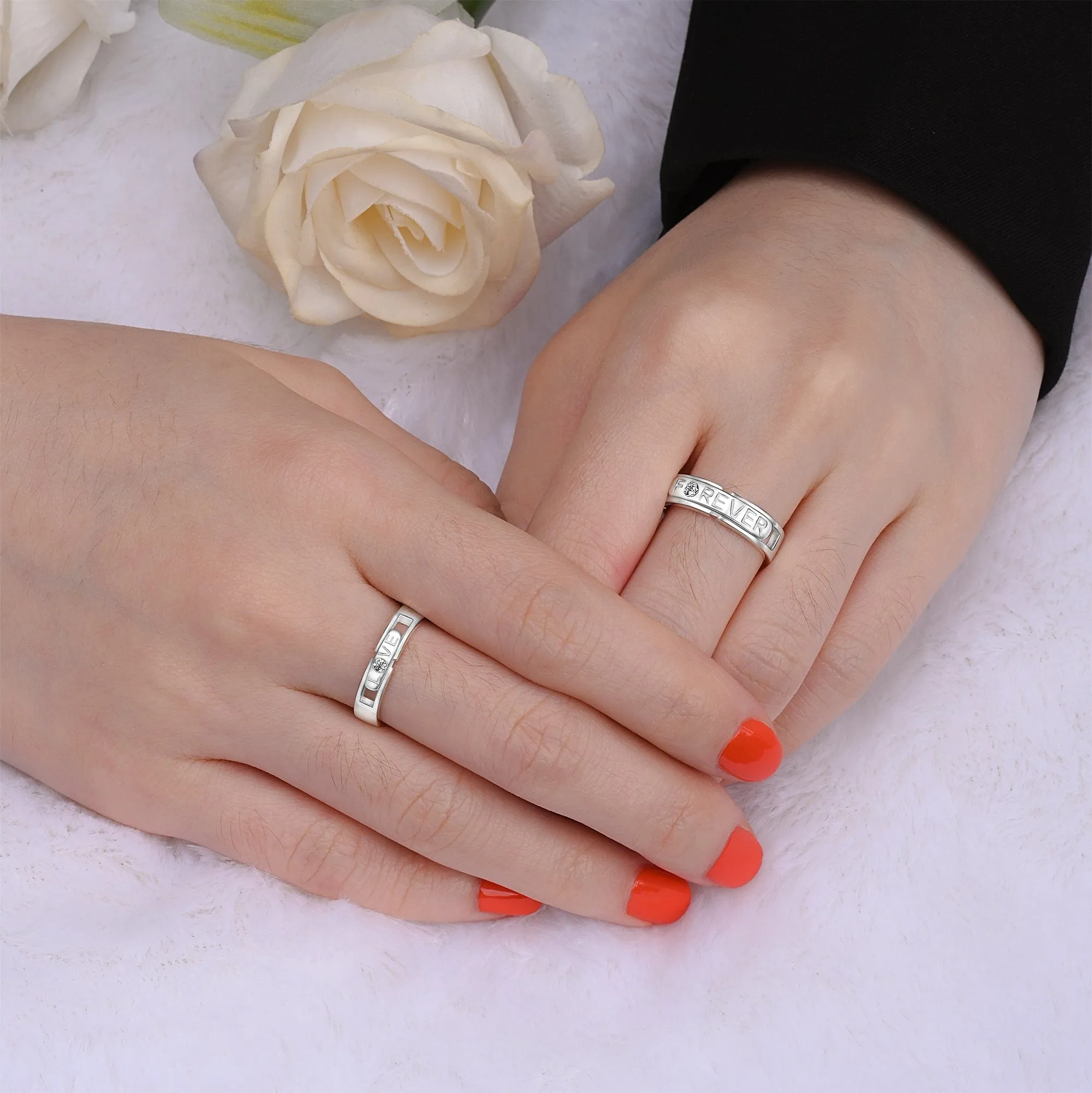 Destined to Be Loved Silver Couple Rings Set