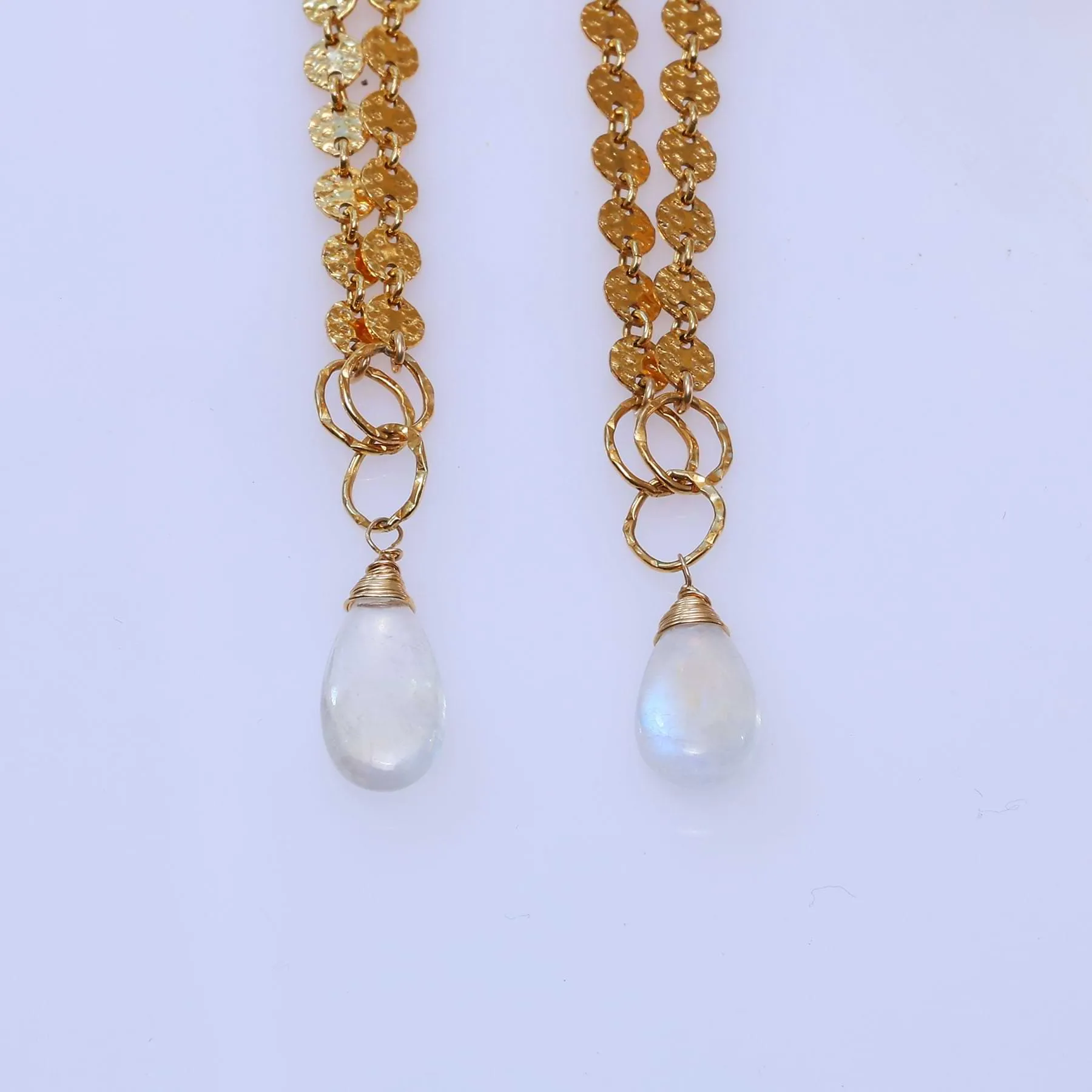 Dewdrop - Rainbow Moonstone Gold Necklace