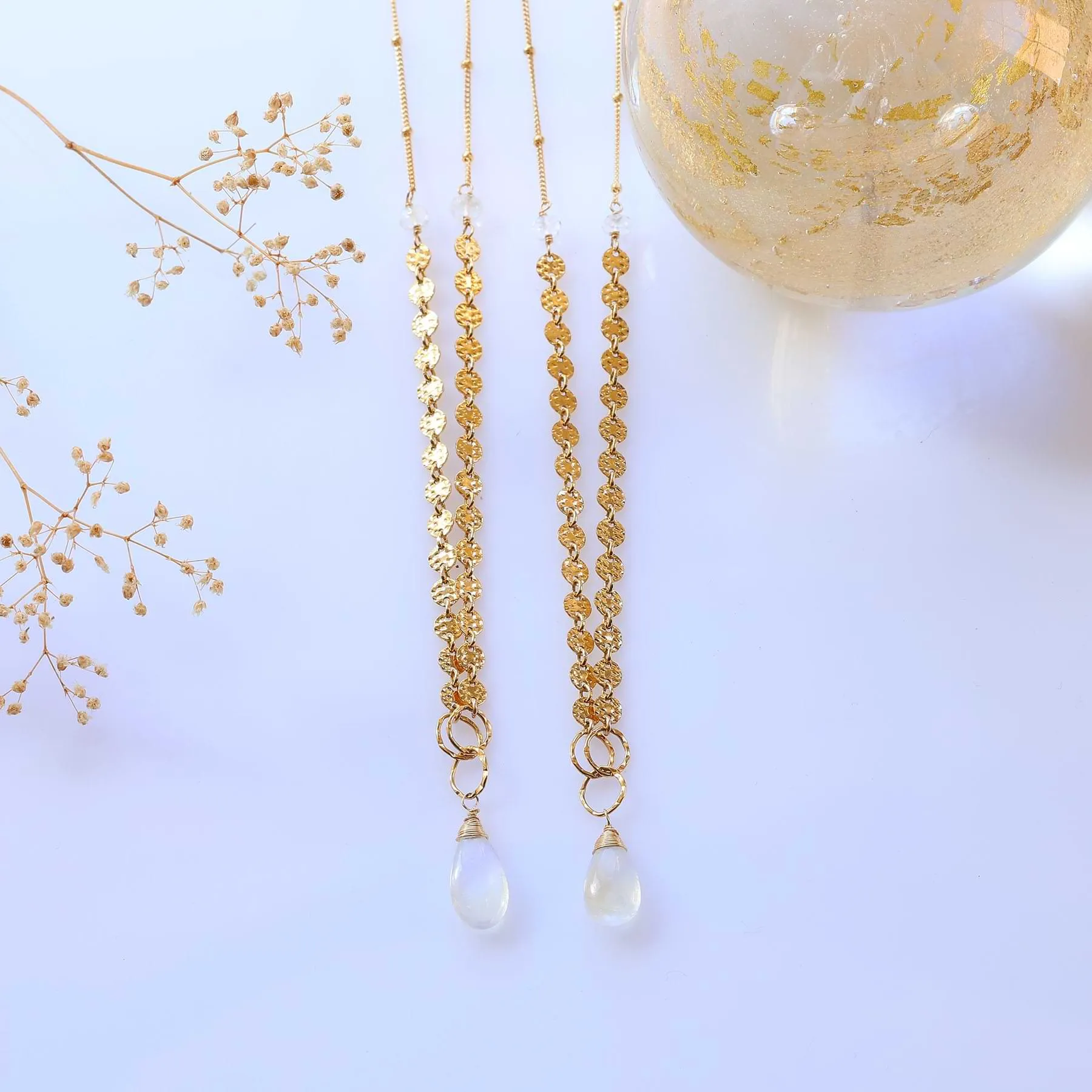 Dewdrop - Rainbow Moonstone Gold Necklace