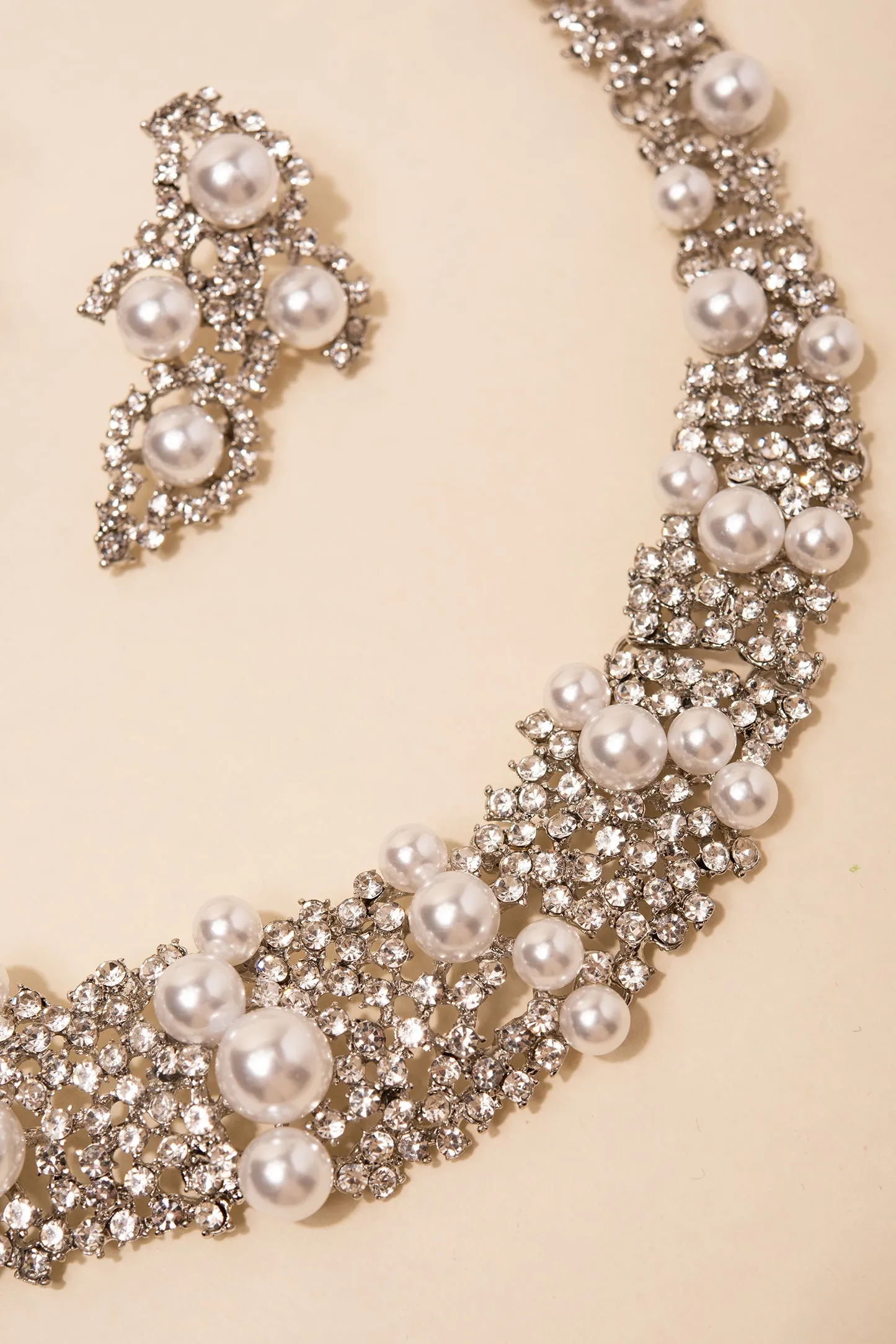 Donna Pearl & Rhinestone Bib Necklace Set