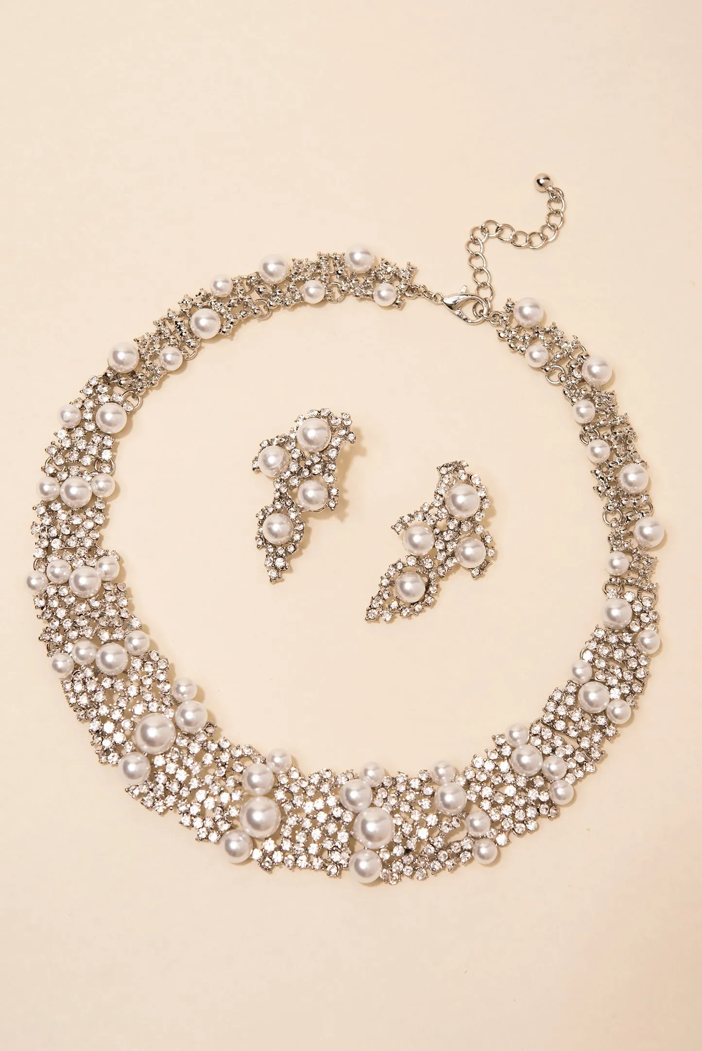 Donna Pearl & Rhinestone Bib Necklace Set