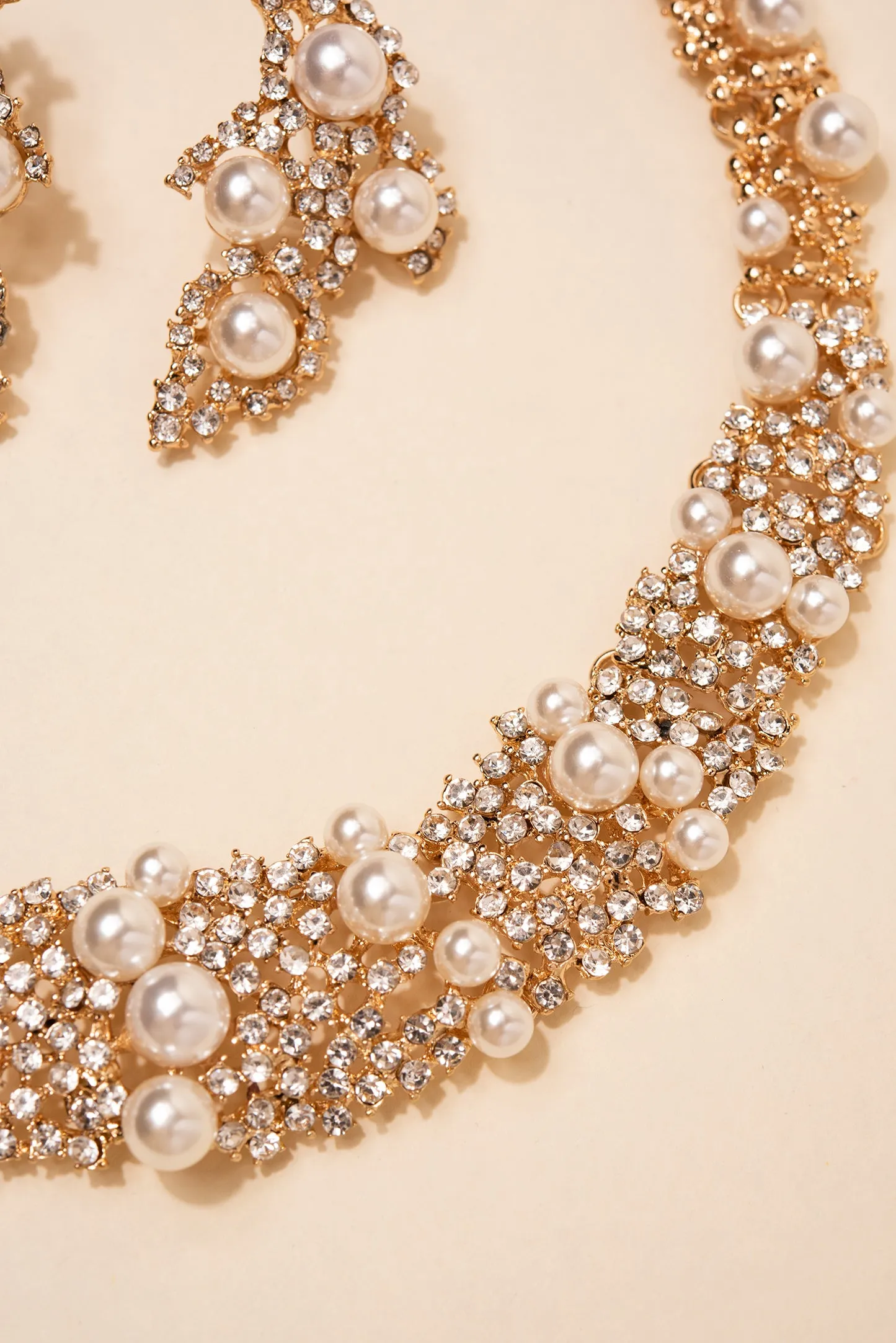 Donna Pearl & Rhinestone Bib Necklace Set