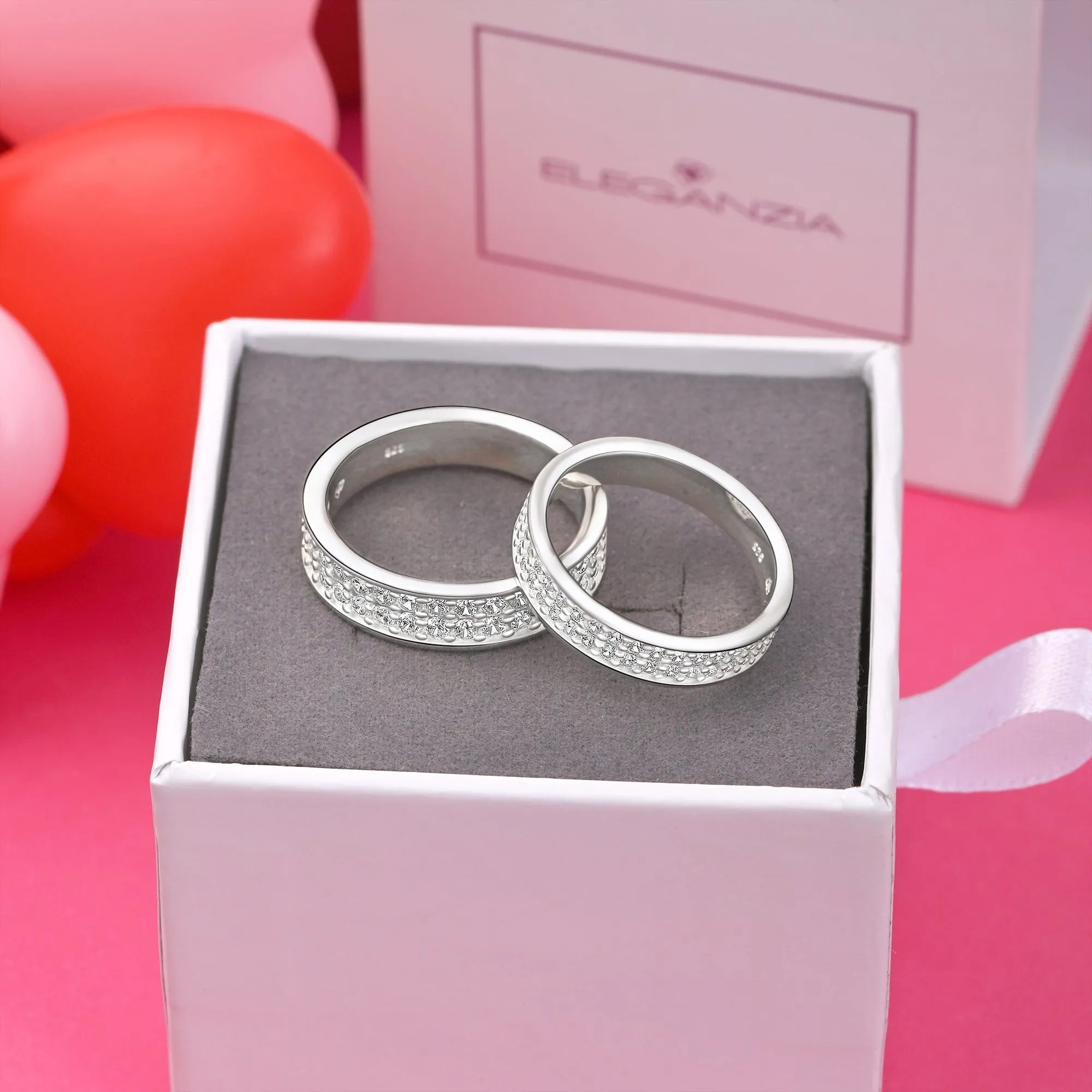 Double CZ Eternity Engagement Rings Couple Set