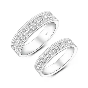 Double CZ Eternity Engagement Rings Couple Set