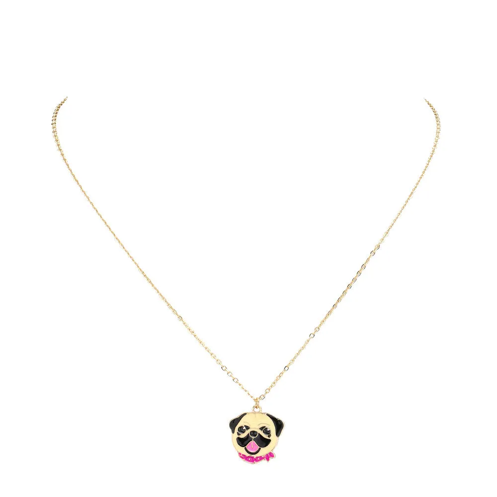 Enamel Metal Pug Dog Pendant Necklace