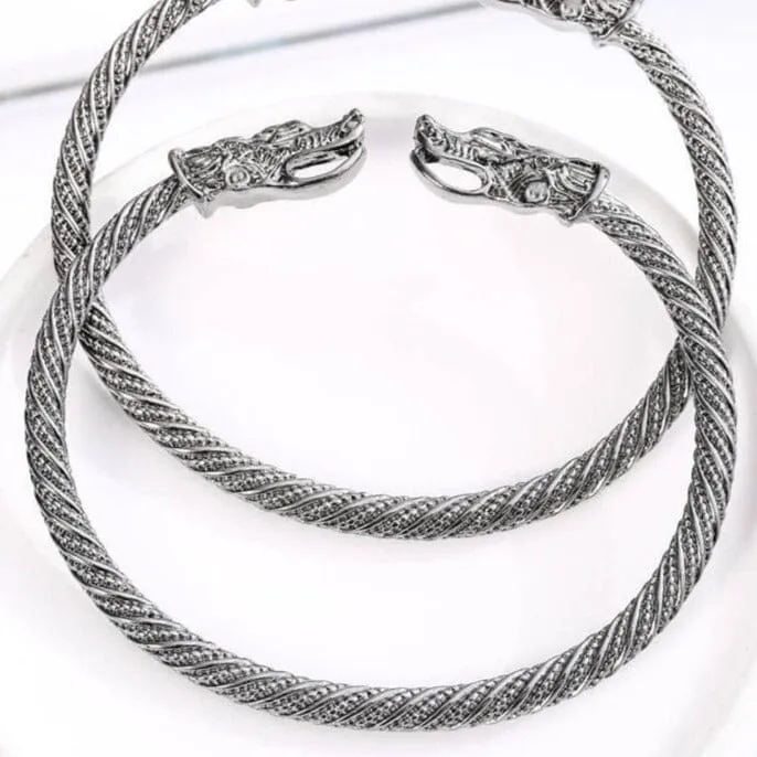 Fashion Dragon Head Cuff Bracelet - 925 Sterling Silver