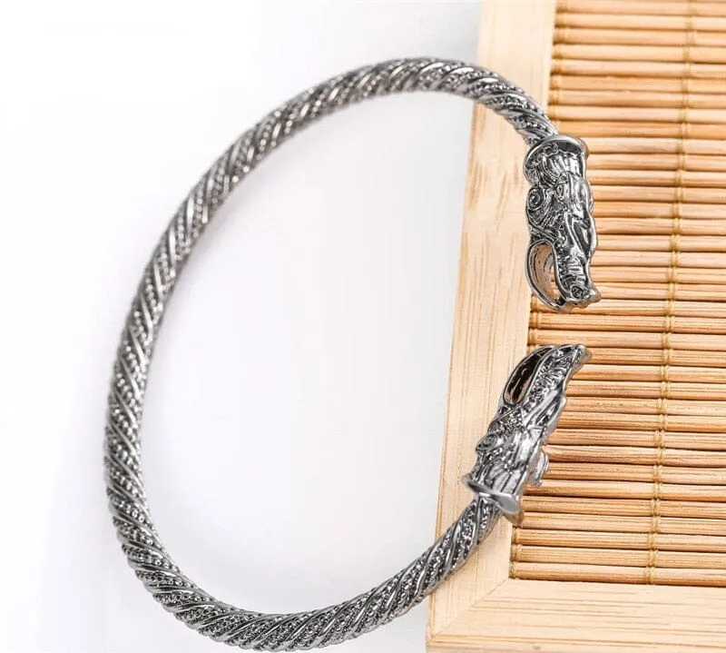 Fashion Dragon Head Cuff Bracelet - 925 Sterling Silver