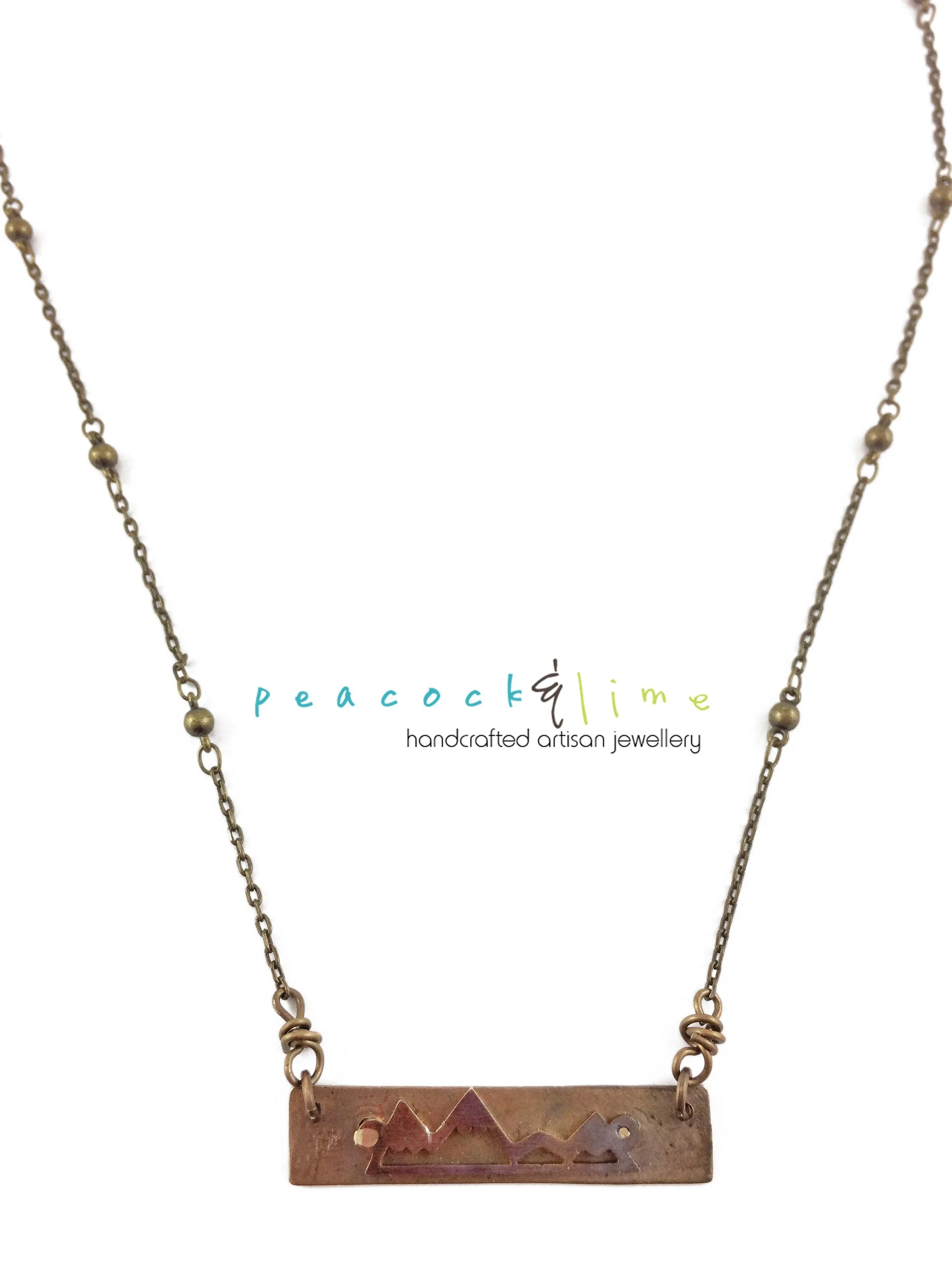 flame kissed mountain range bar pendant necklace