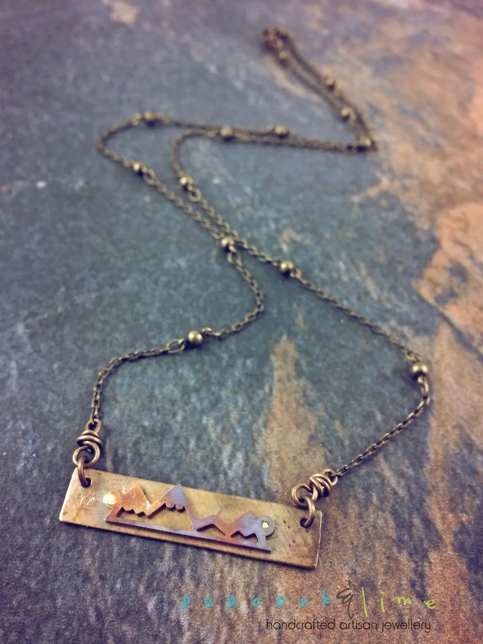 flame kissed mountain range bar pendant necklace