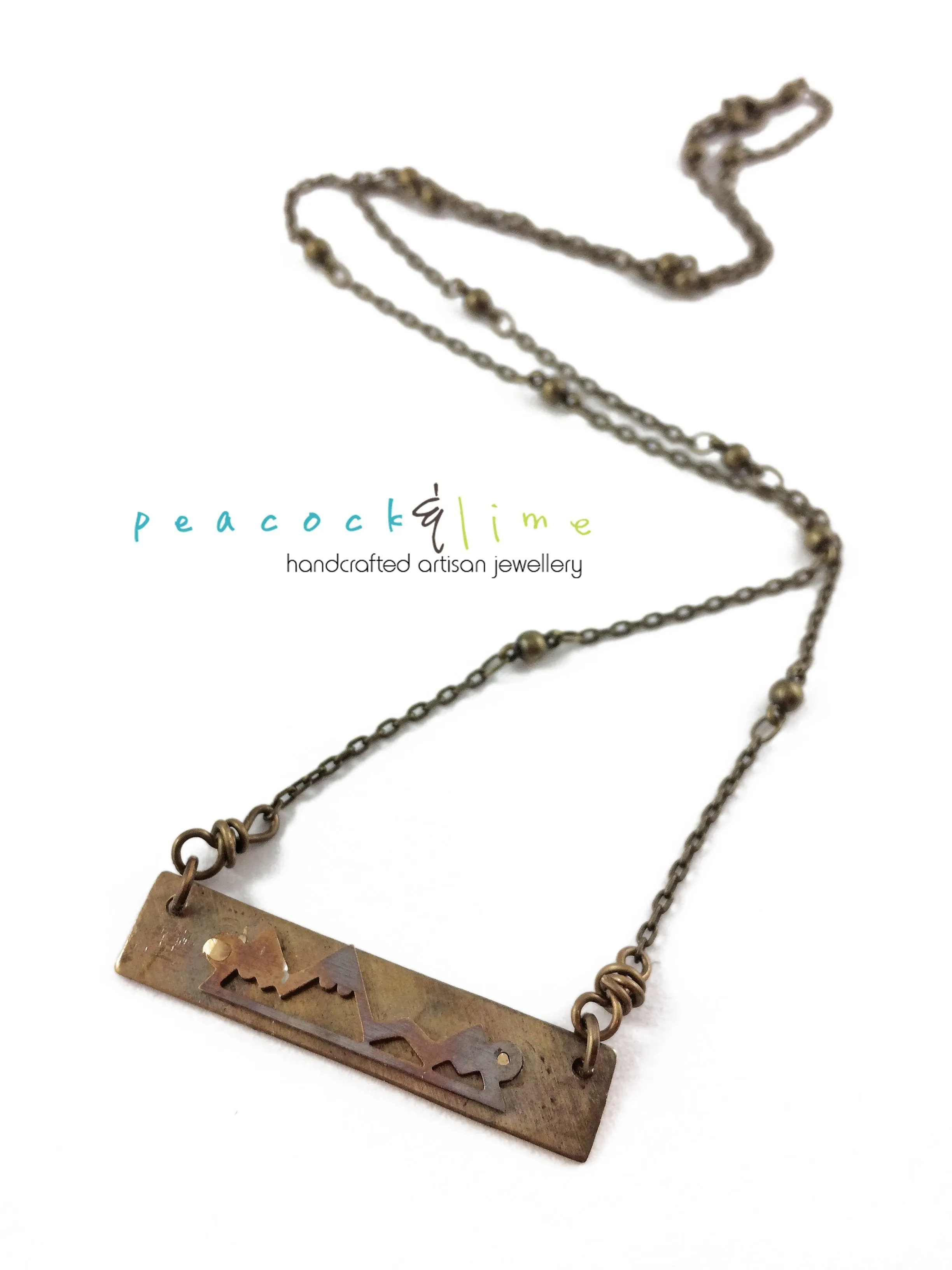 flame kissed mountain range bar pendant necklace