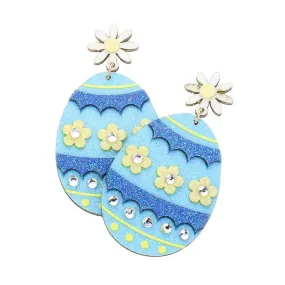 Flower Decorated Easter Egg Dangle Earrings