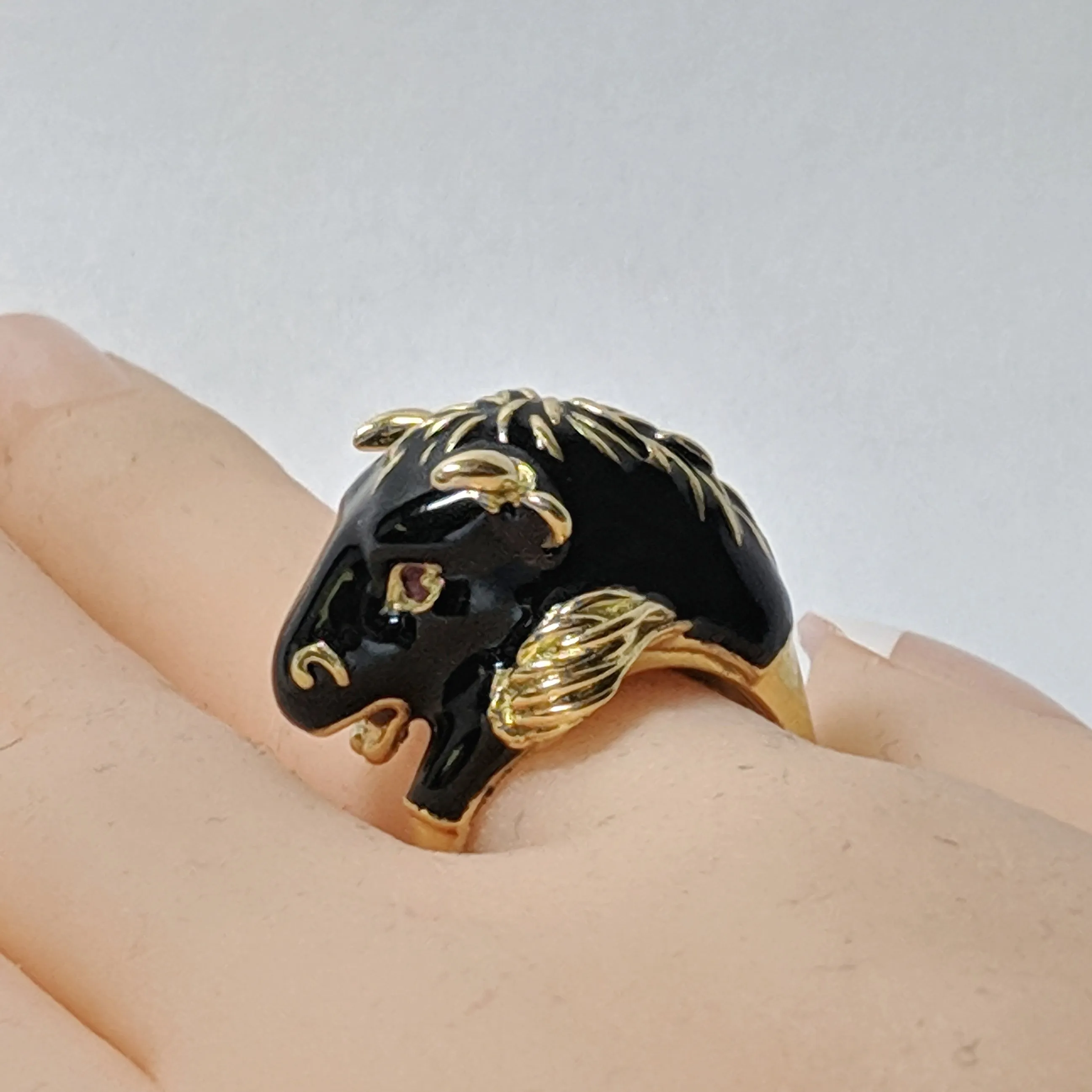 Frascarolo Modele Depose Bull Ring in Gold Coated with Black Enamel