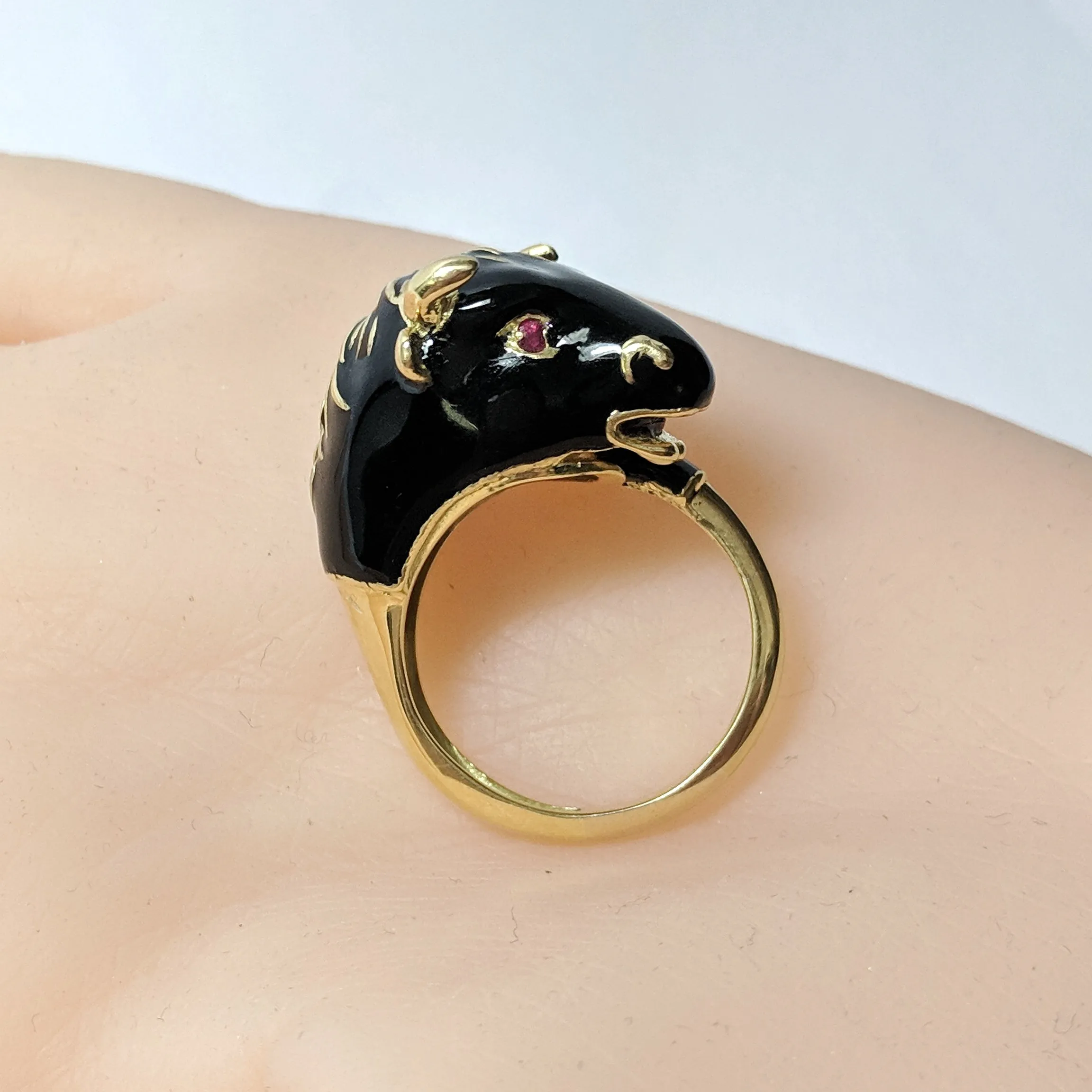 Frascarolo Modele Depose Bull Ring in Gold Coated with Black Enamel