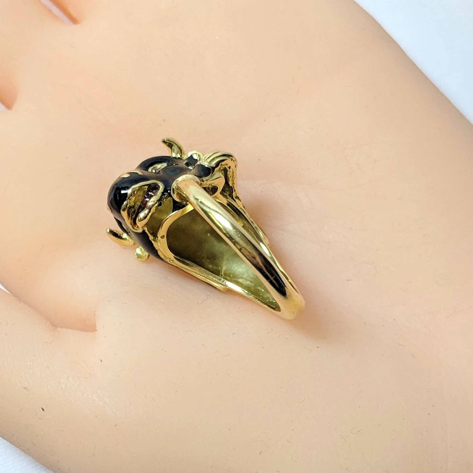 Frascarolo Modele Depose Bull Ring in Gold Coated with Black Enamel