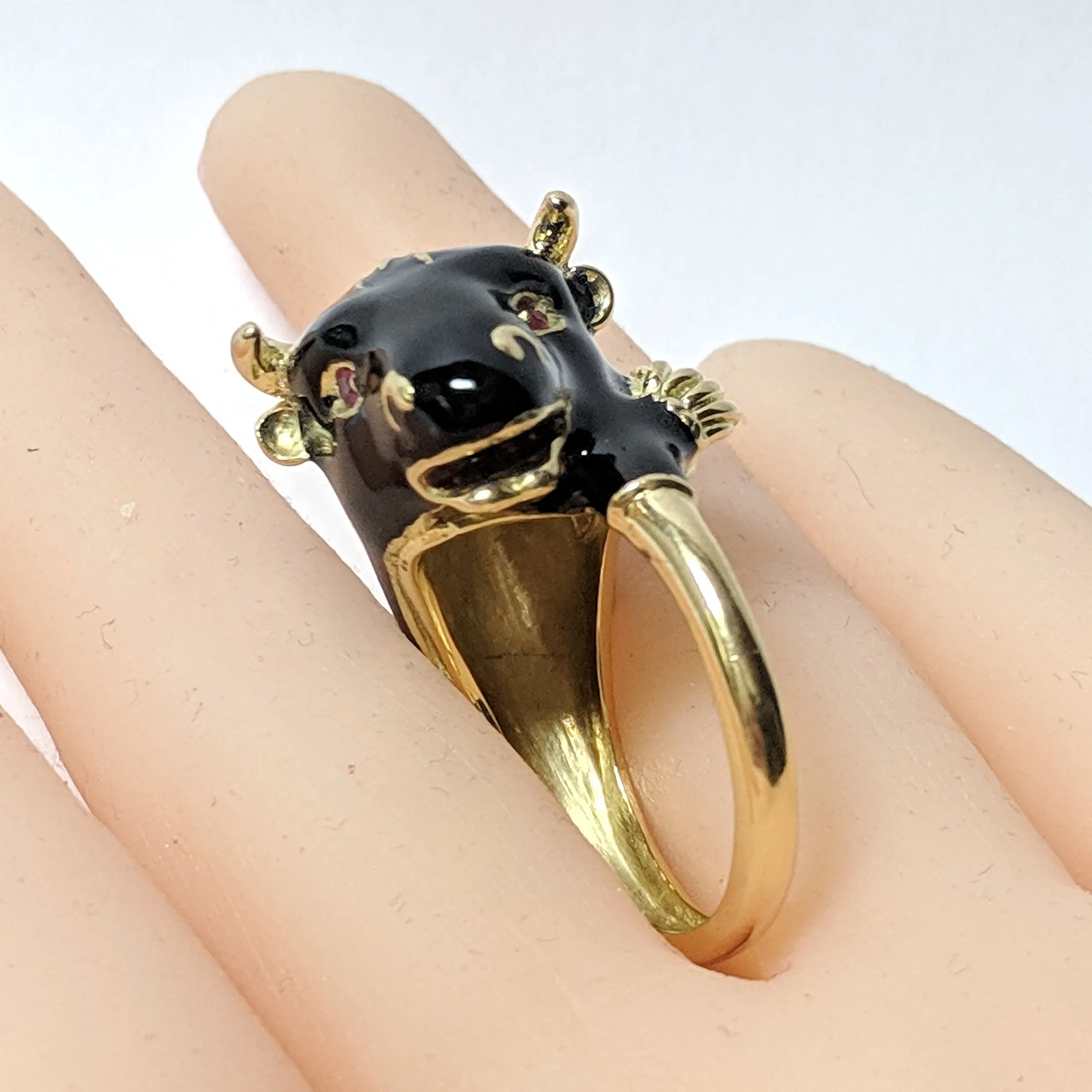 Frascarolo Modele Depose Bull Ring in Gold Coated with Black Enamel