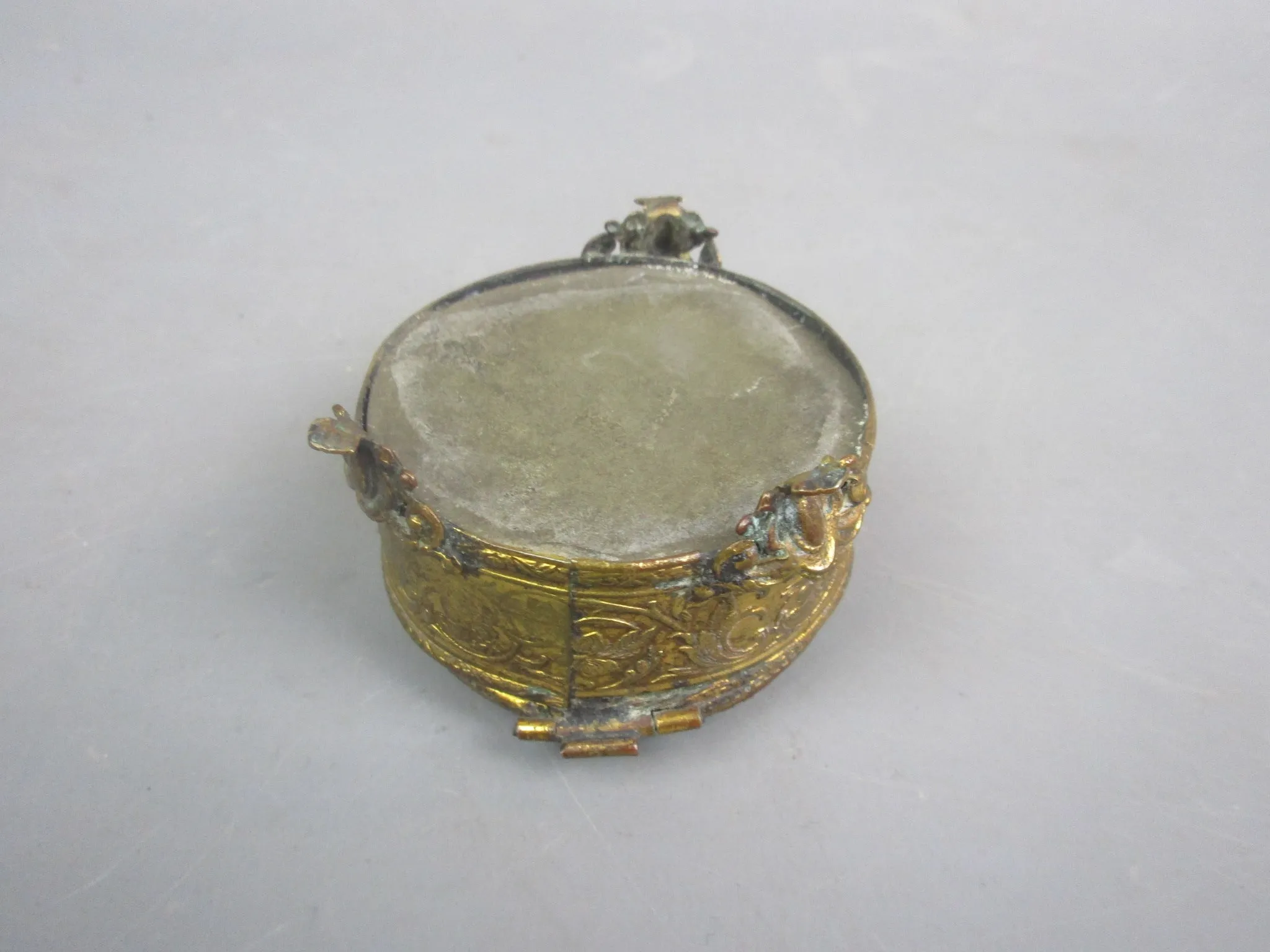 Gilt Metal Three Footed Trinket Display Box Antique Victorian c1880