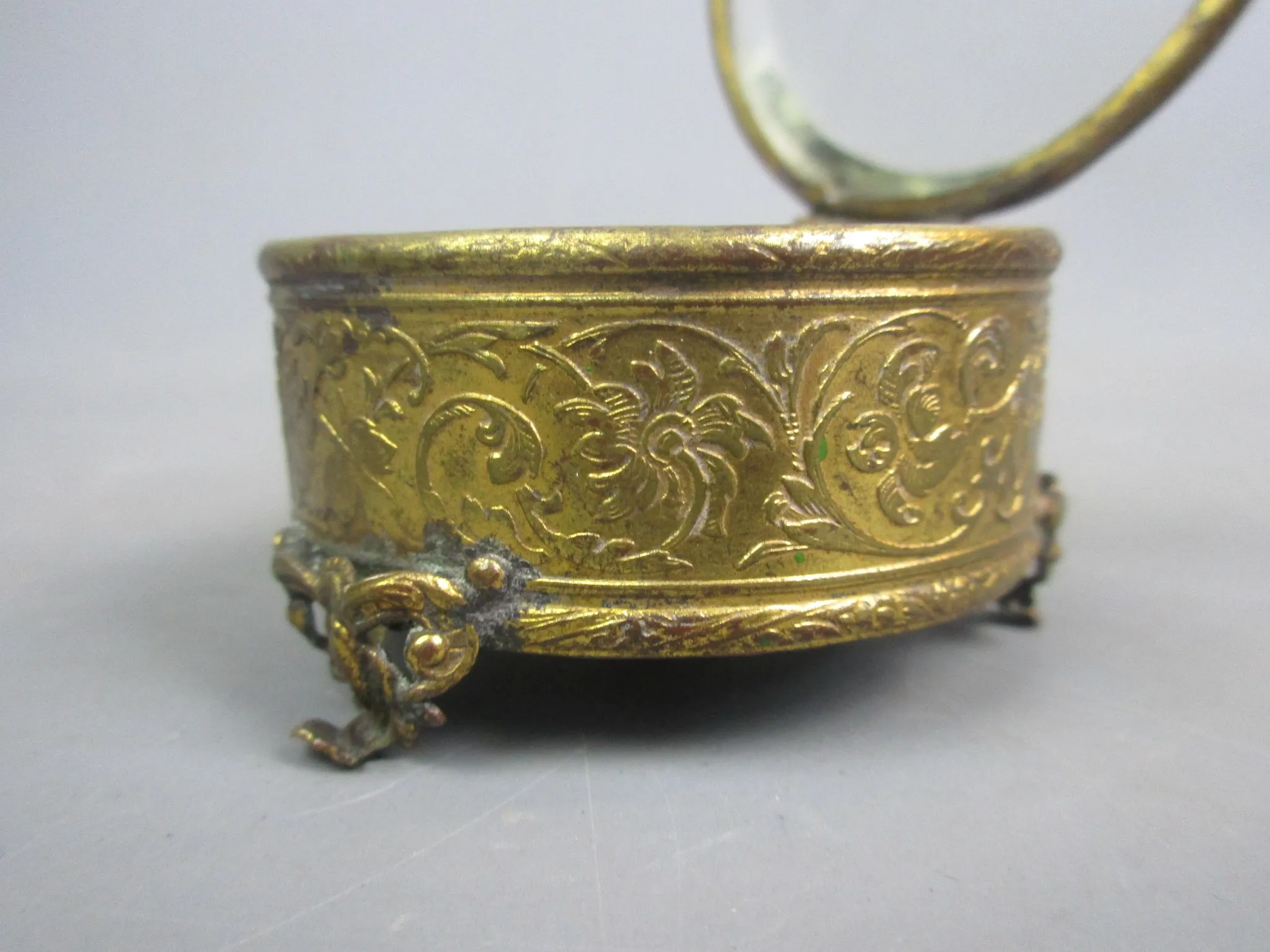 Gilt Metal Three Footed Trinket Display Box Antique Victorian c1880