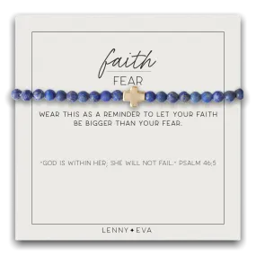 Gold Cross Faith Over Fear Bracelet in Lapis Lazuli