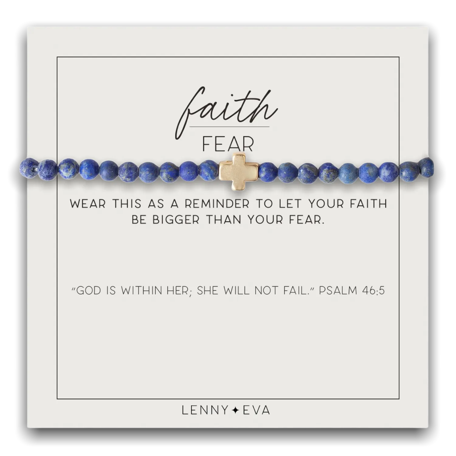 Gold Cross Faith Over Fear Bracelet in Lapis Lazuli