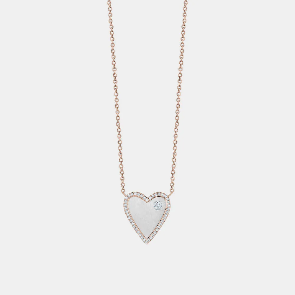 Gold Diamond Border Heart Necklace