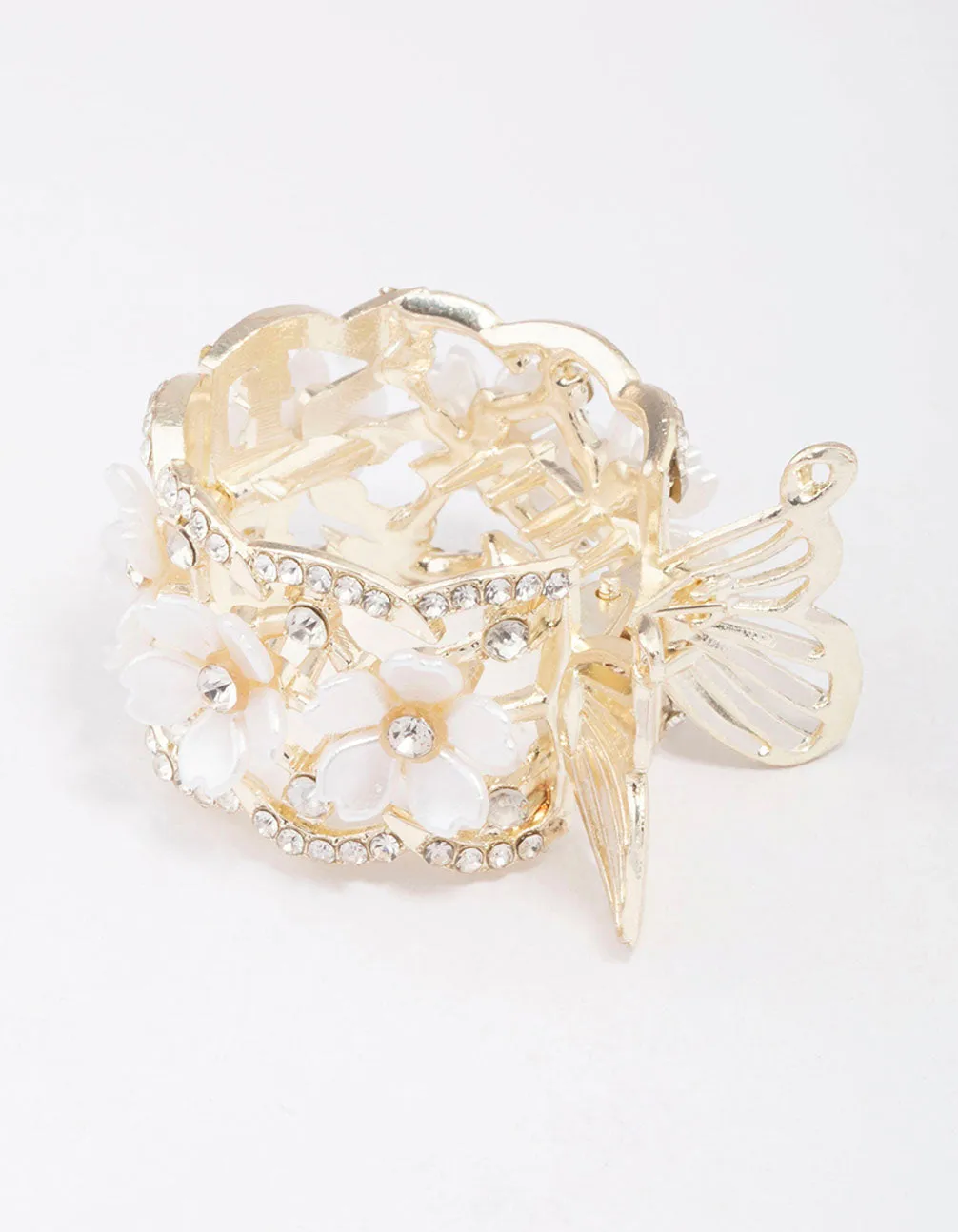 Gold Flower Butterfly Pony Tail Clip