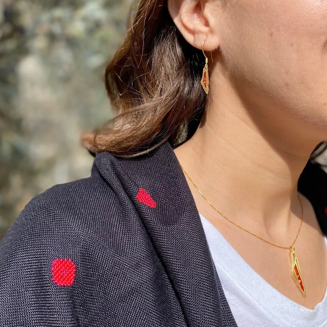 Gold Palestine Map Earrings | 21k Gold Plated | Stones from Palestinian Cities