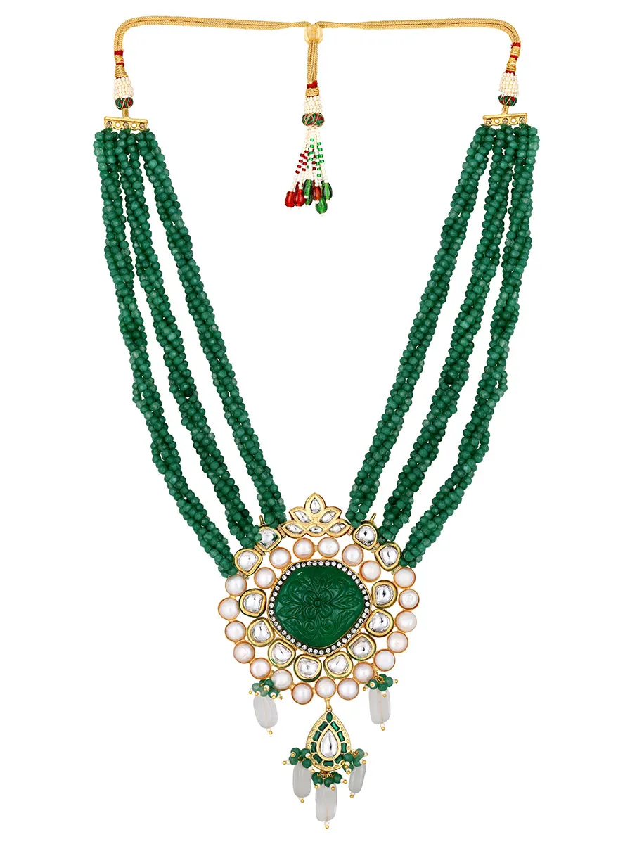 Gold Plated Kundan Necklace with Onyx, Agate and Pearls