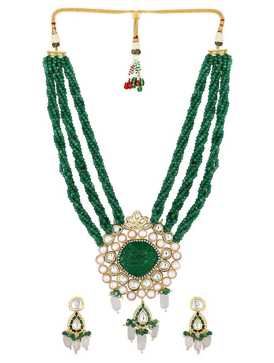 Gold Plated Kundan Necklace with Onyx, Agate and Pearls