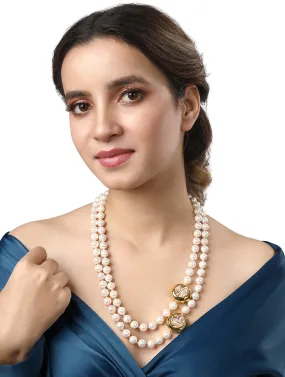 Gold Plated Pearl Beaded Necklace with Mother of Pearl