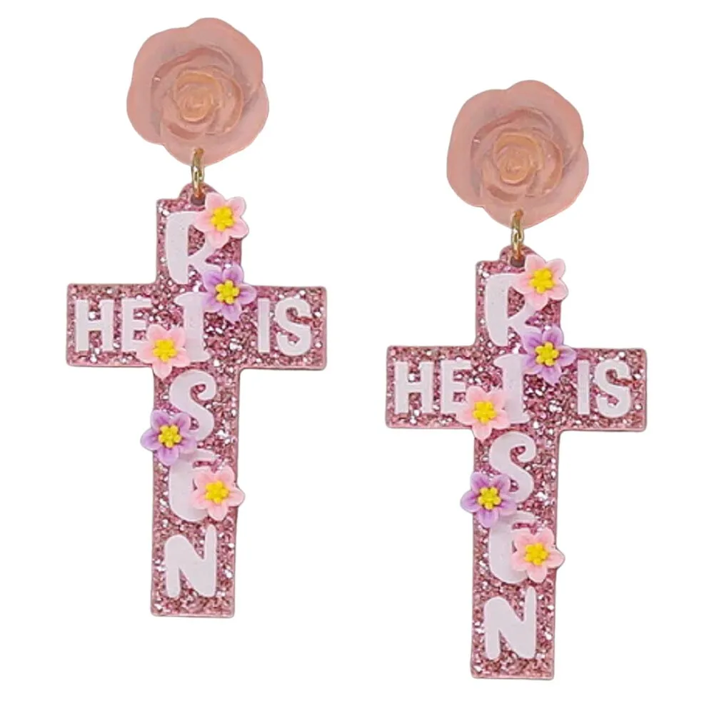 HE IS RISEN Easter Cross Acrylic Drop Earrings