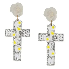 HE IS RISEN Easter Cross Acrylic Drop Earrings