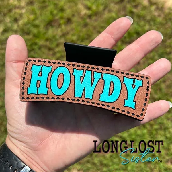 Howdy Turquoise Hand Painted Hair Claw Clip