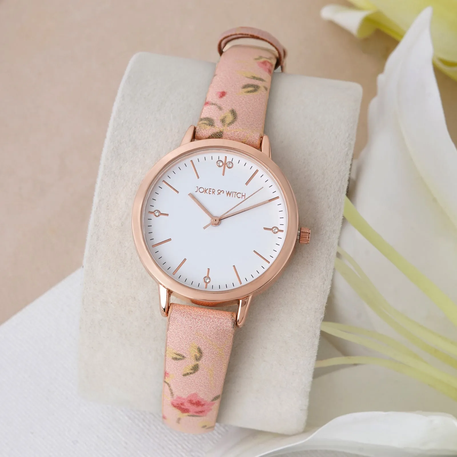 Julina White Dial Pink Printed Pu Strap Watch