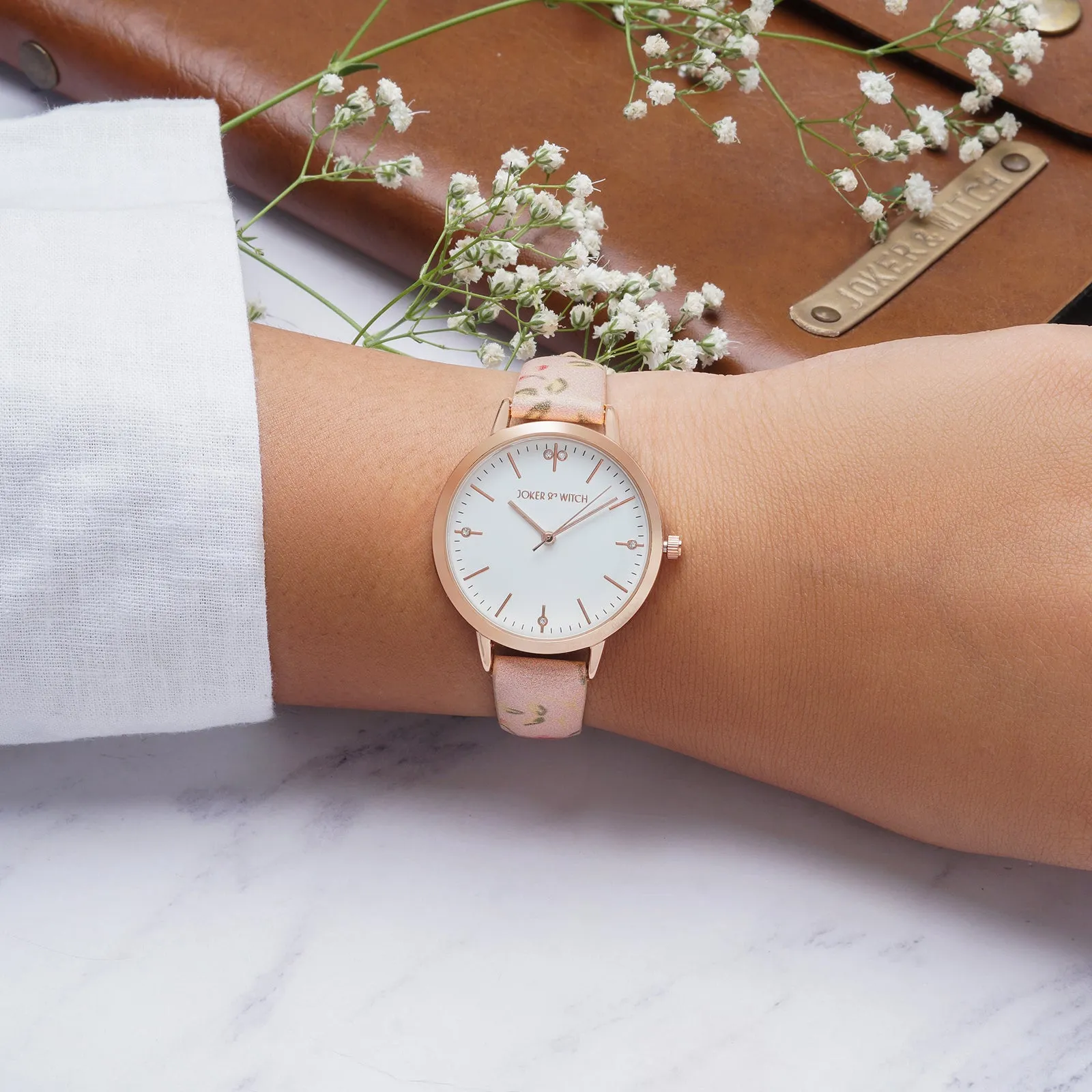 Julina White Dial Pink Printed Pu Strap Watch