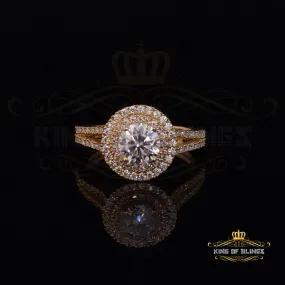 King Of Blings  10K Yellow Gold 2.00CT VVS' 'FL'D clr Round Solitaire Moissonite Womens Ring S/7