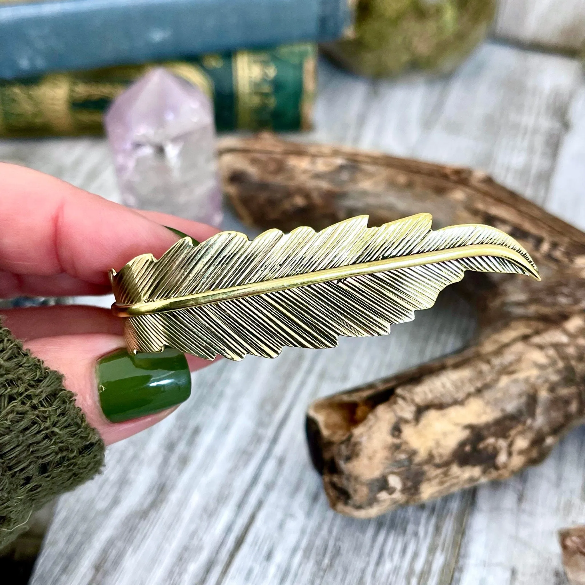 Large Adjustable Brass Feather Statement Ring  / Curated by FOXLARK Collection