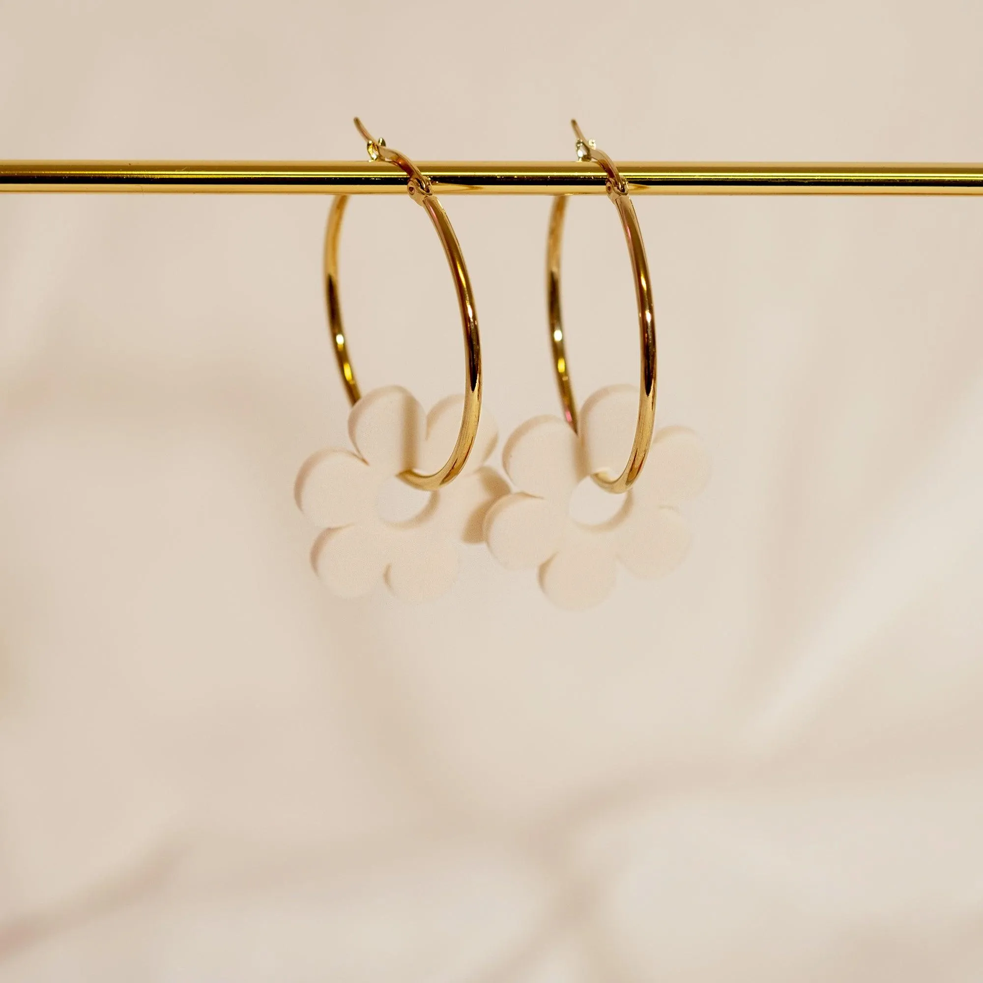 Linen Daisy Hoop Earrings