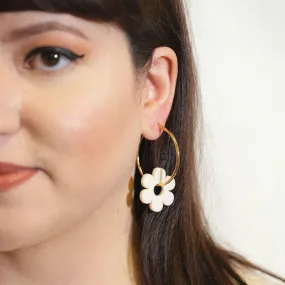 Linen Daisy Hoop Earrings