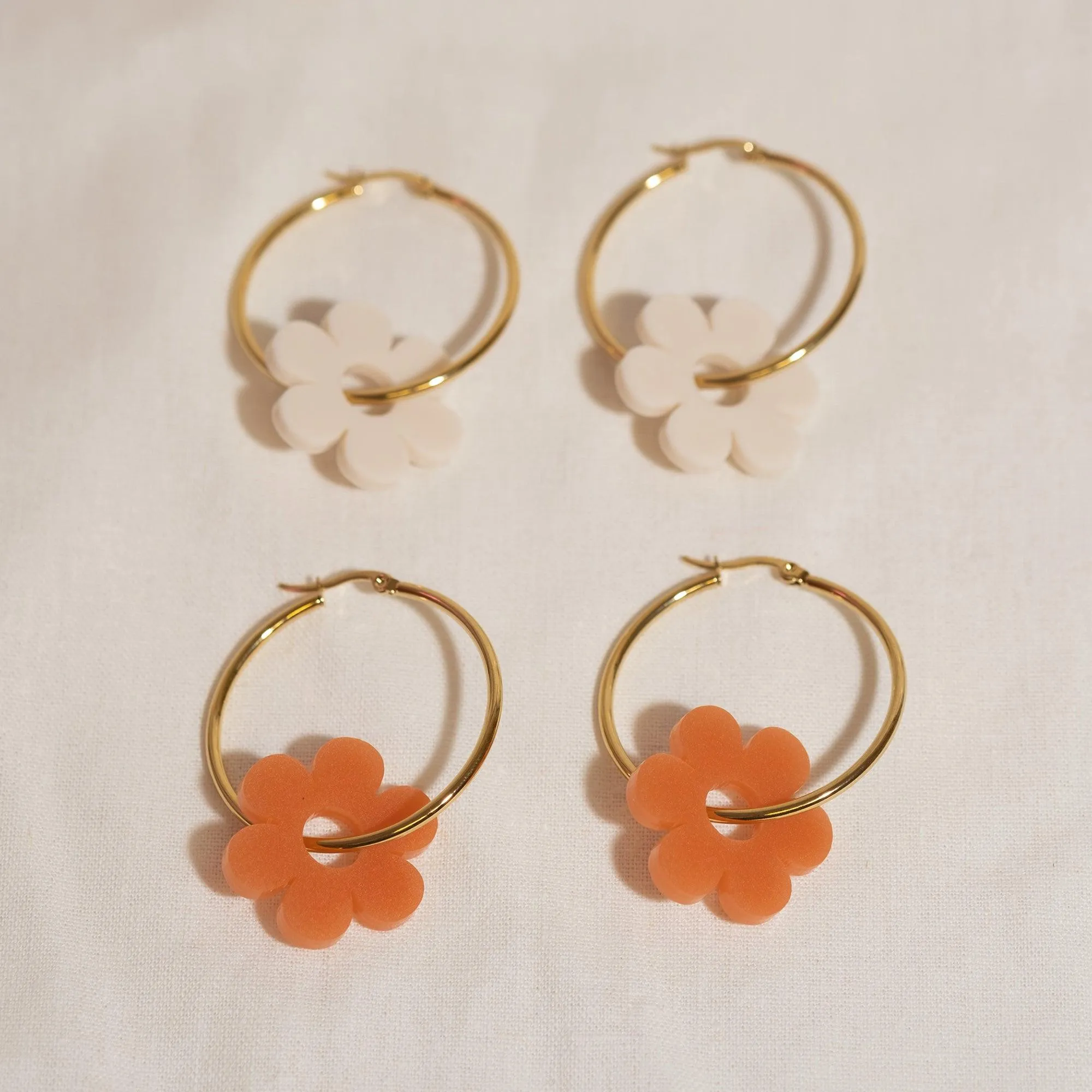 Linen Daisy Hoop Earrings