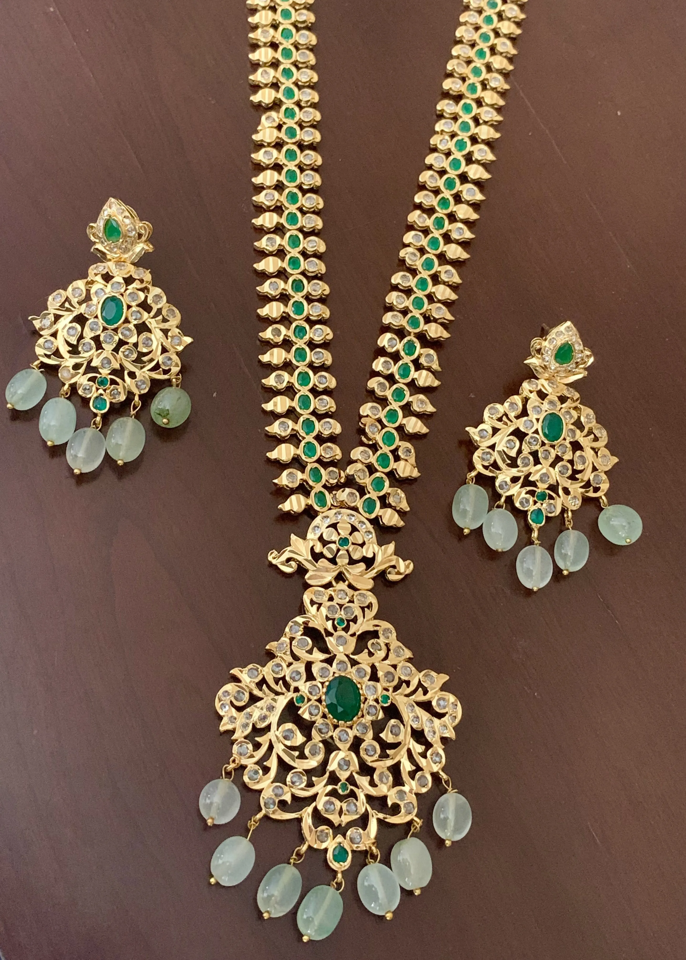 LN36 Huda long hyderabadi rani haar necklace ( SHIPS IN 4 WEEKS   )