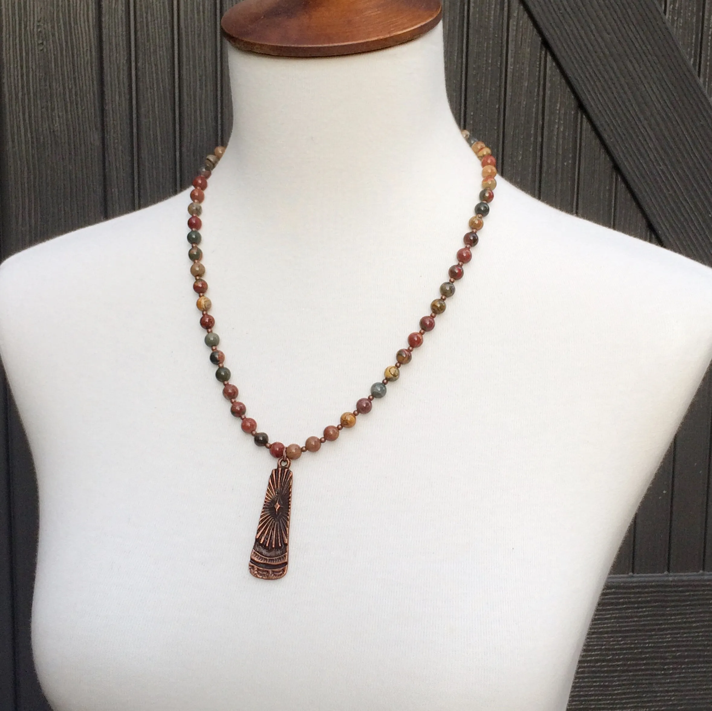 Long Boho Necklace, Colorful Stone Necklace Set, Red Creek Jasper Necklace, Long Bohemian Necklace, Jasper Jewelry, Jewelry Gift Set