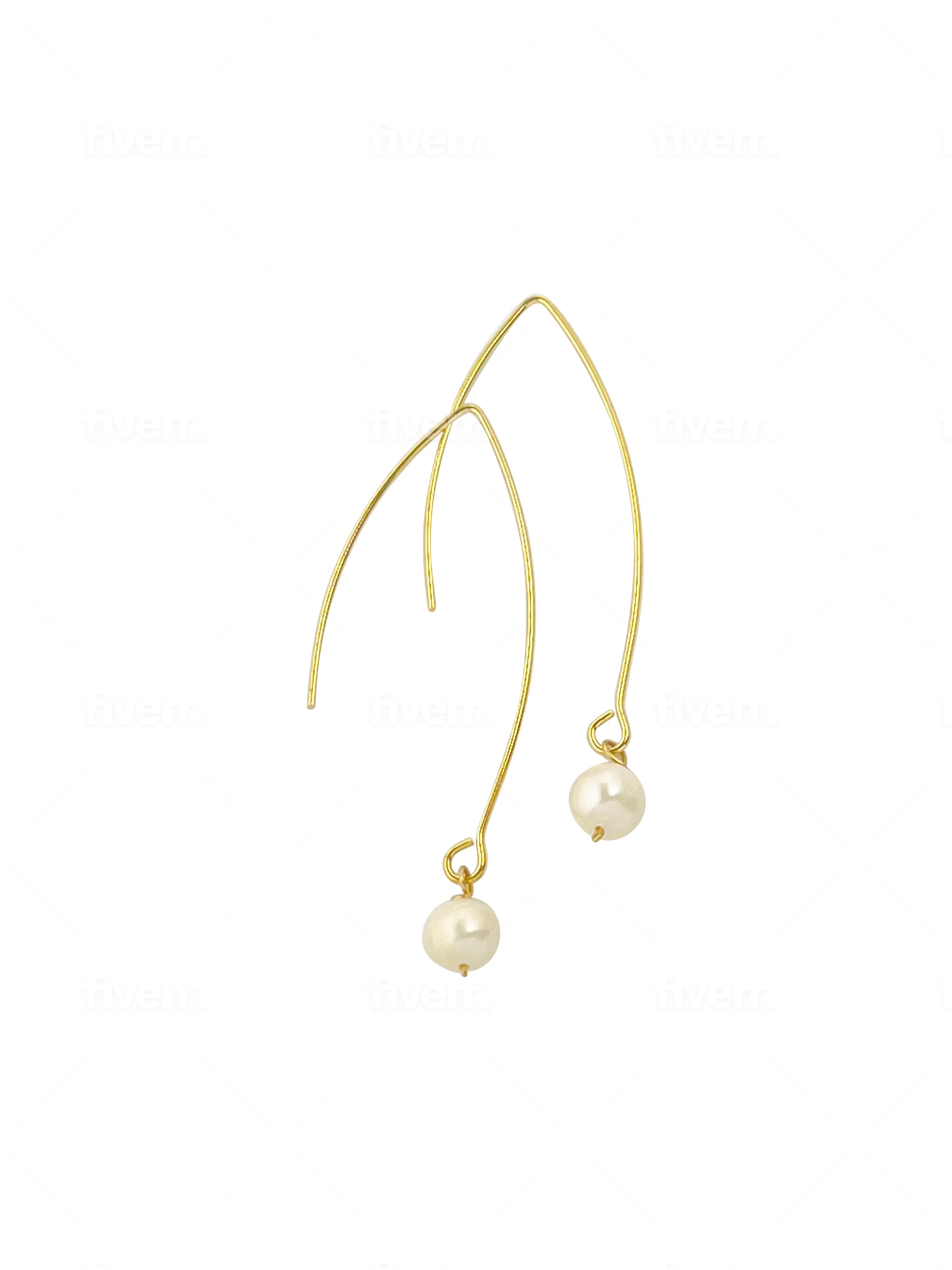 Long Curved Gold Pearl Earrings