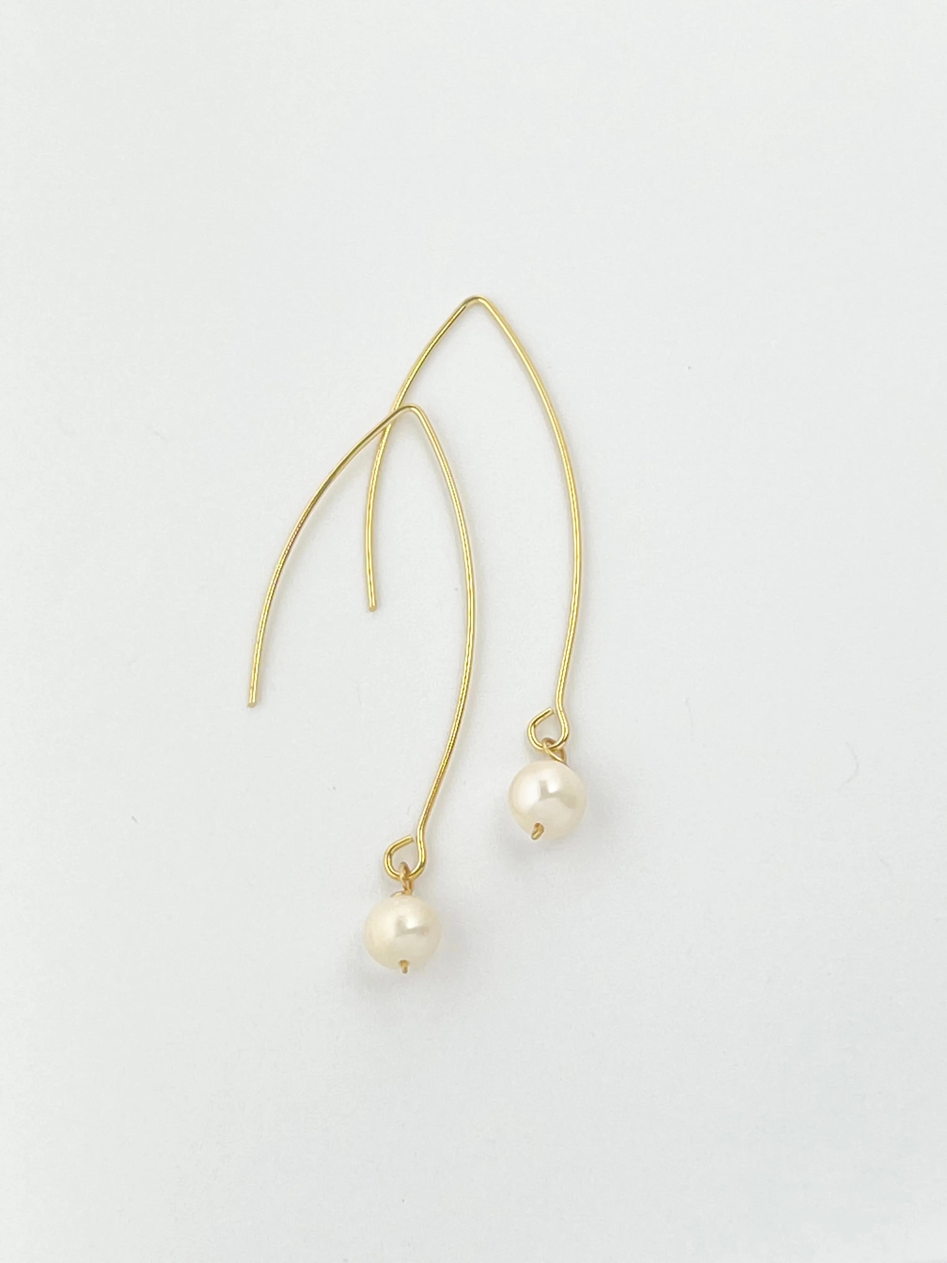 Long Curved Gold Pearl Earrings