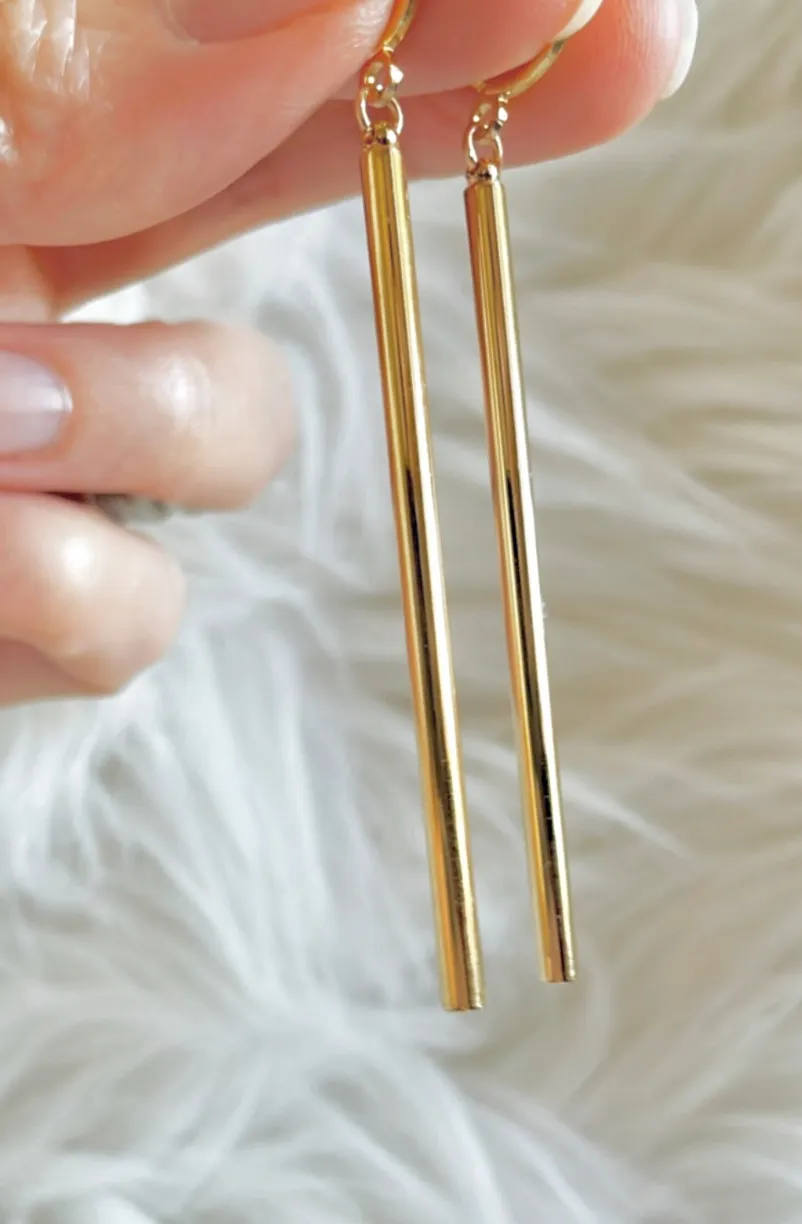 Long Gold Bar Earrings